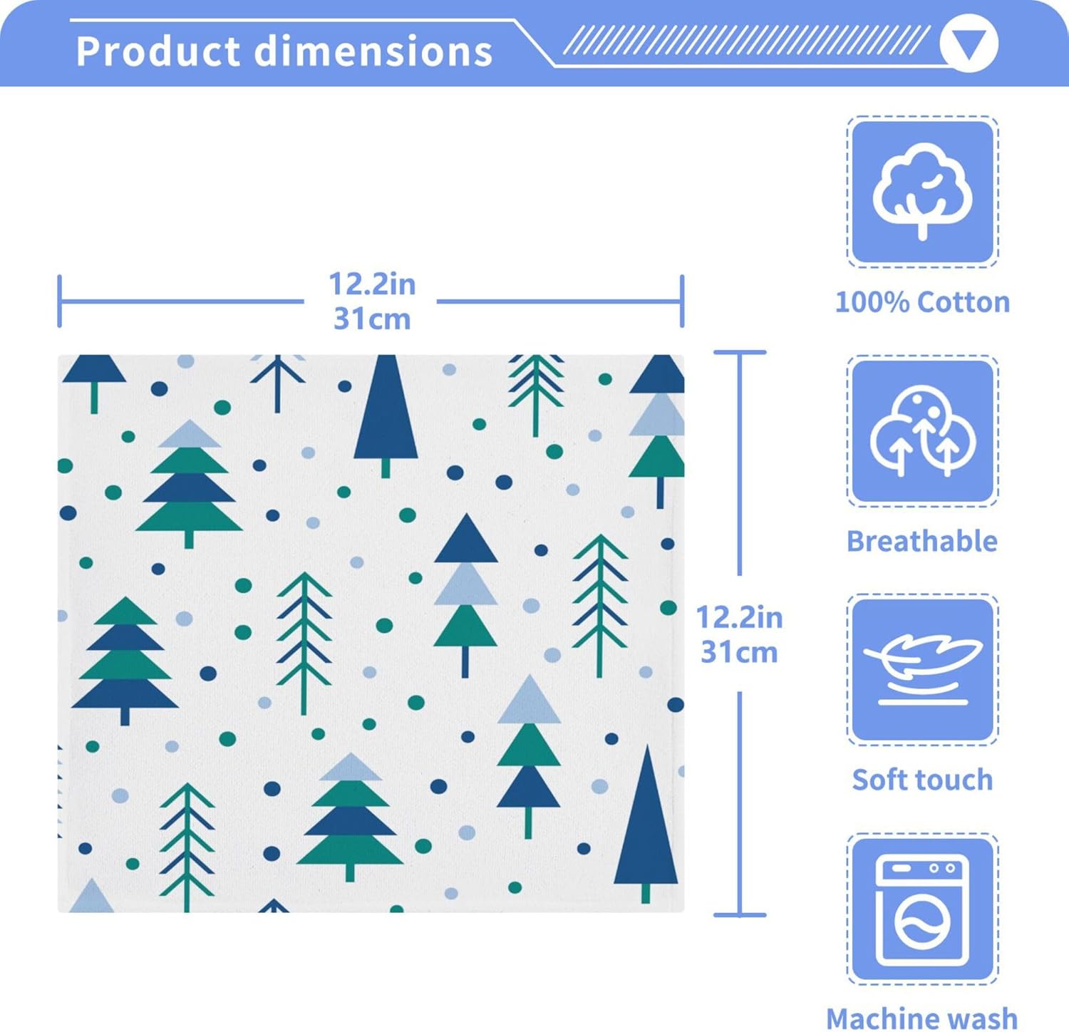 Xigua Christmas Trees Washcloths Set of 2 12x12 Inch