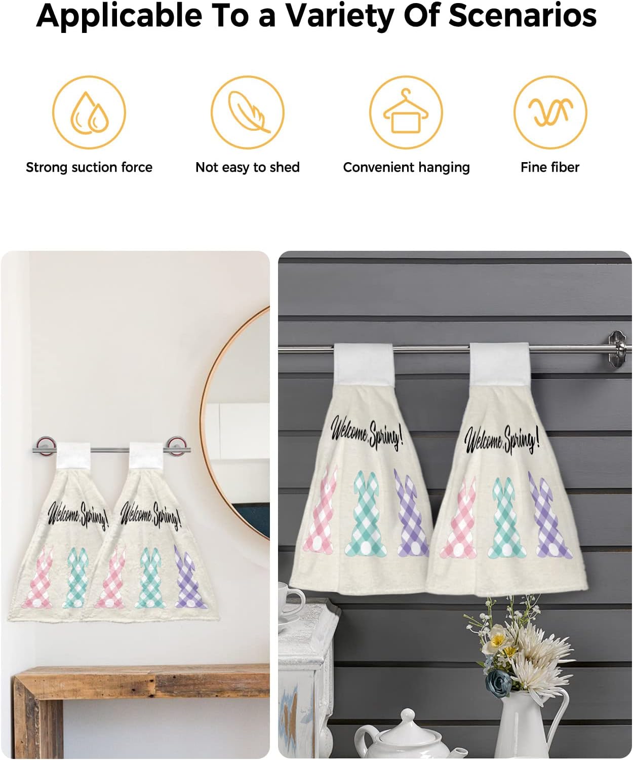 Easter Bunny Welcome Hand Towels 2-Piece Set Kitchen Bathroom Use