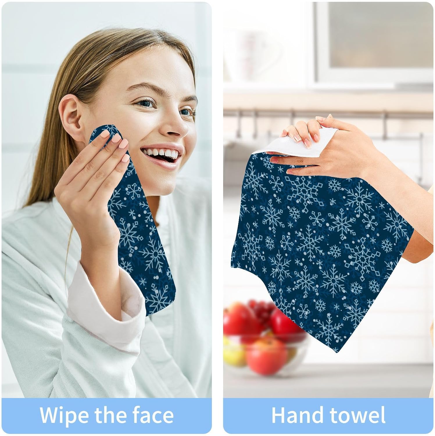 Blue Snowflake Washcloth 2-Pack Soft Absorbent Cotton Baby Face Towels