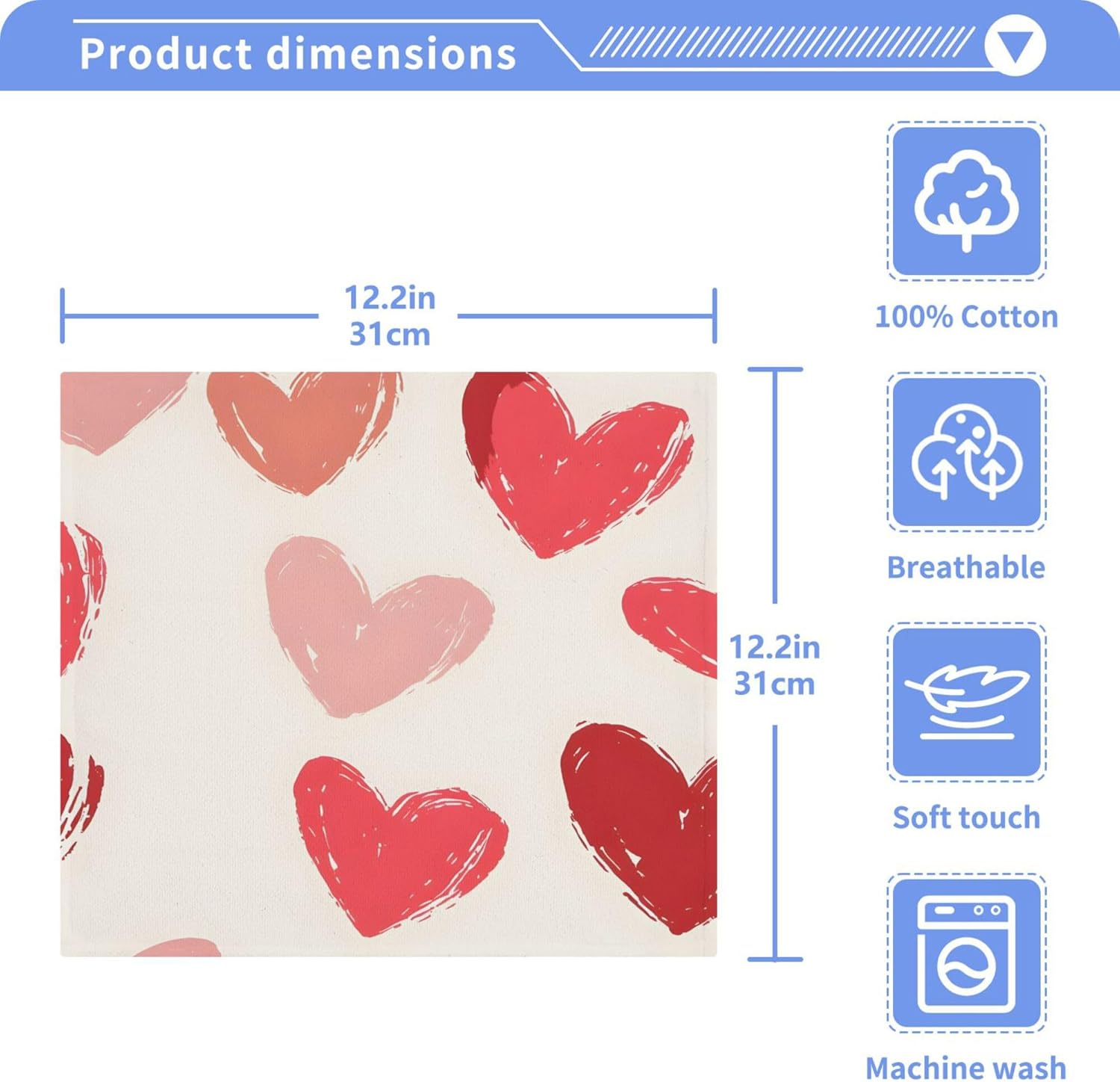 Xigua Red Hearts Multi-Purpose Washcloth Set