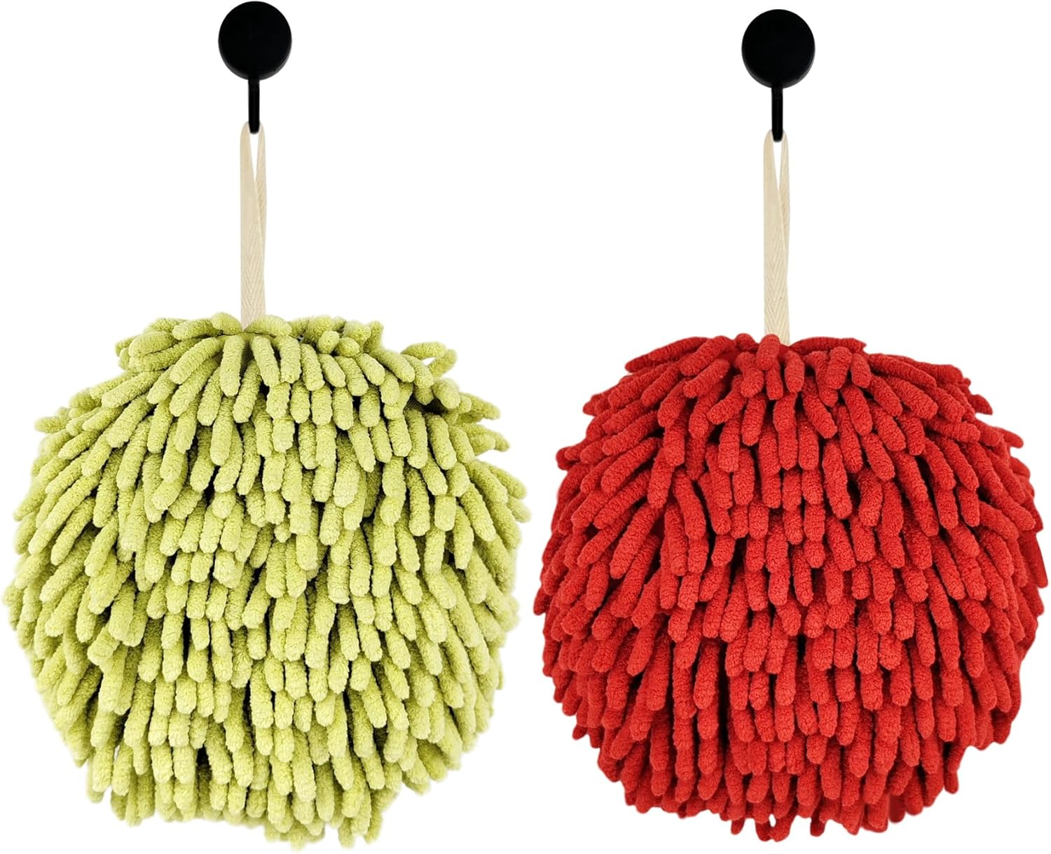 Fuzzy Ball Hand Towel 2-Pack Chenille Towels for Bathroom and Kitchen