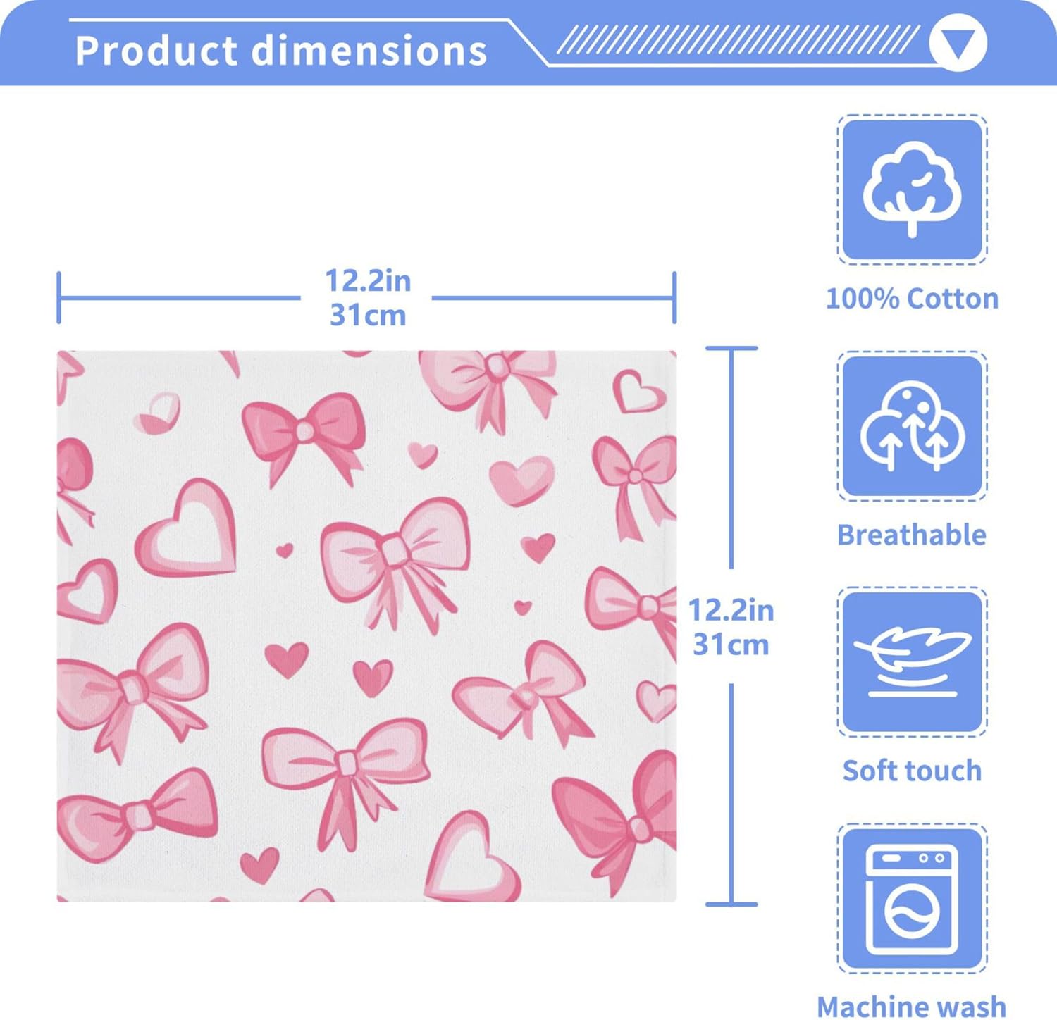 Xigua Bow Pattern Washcloths Set of 2 - 12x12 Inch 1