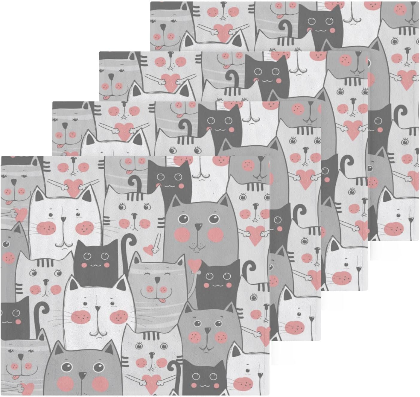 2 x Grey Cat Cotton Washcloths Highly Absorbent Soft Multi-Purpose Towels