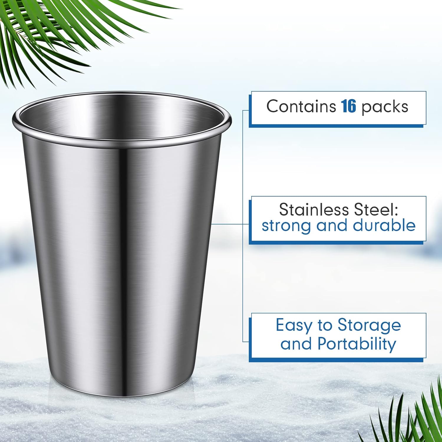 Baderke 16-Piece Stackable Stainless Steel Cups for Kids Adults