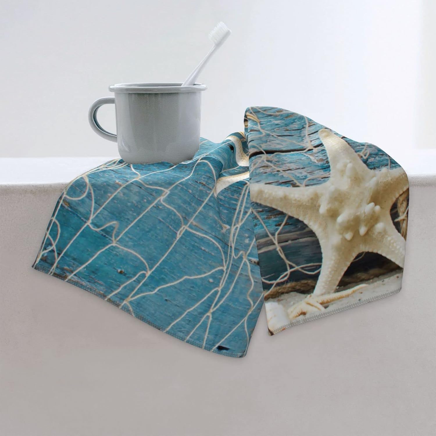 CoVasa Nautical Seashell Hand Towels for Bath Ultra Soft Durable