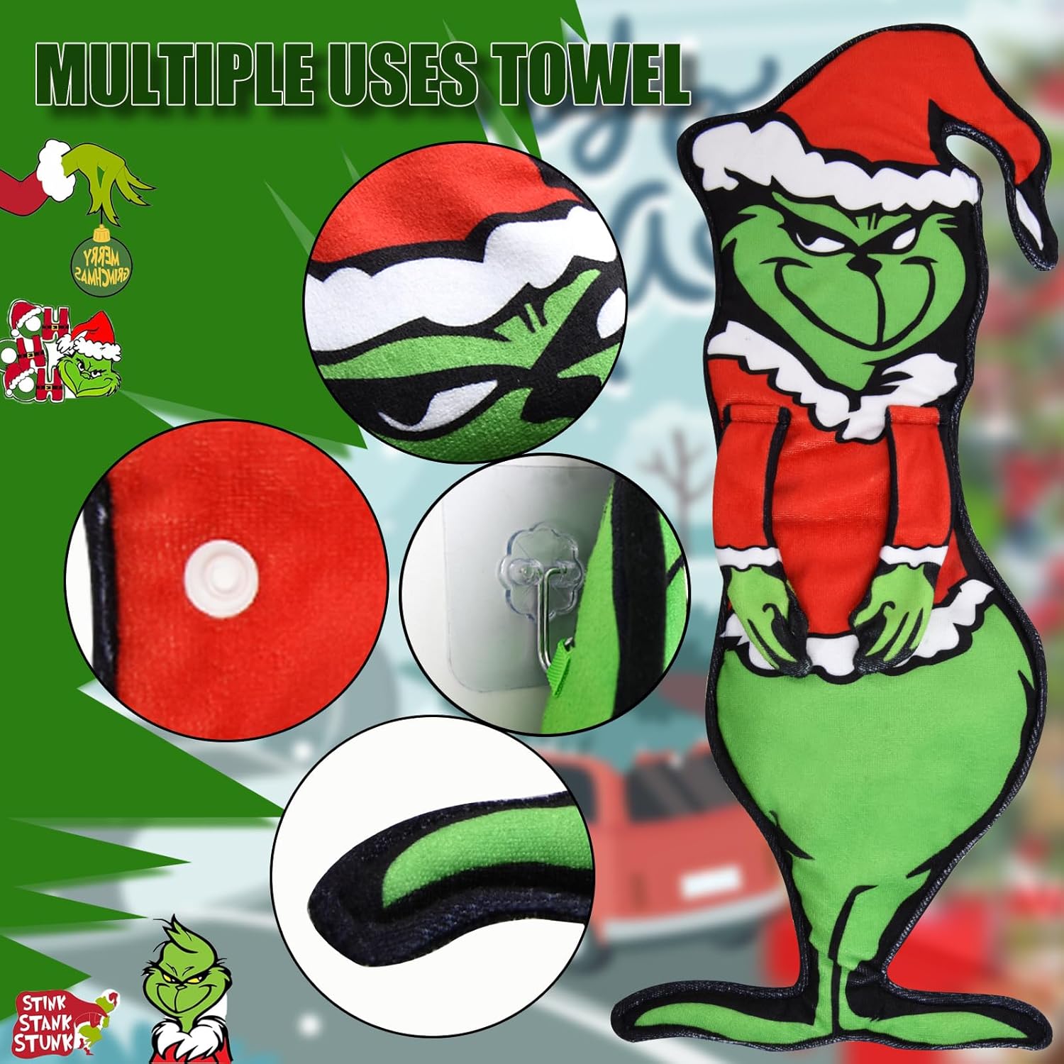 Fun Grinchy-Shaped Christmas Hand Towels
