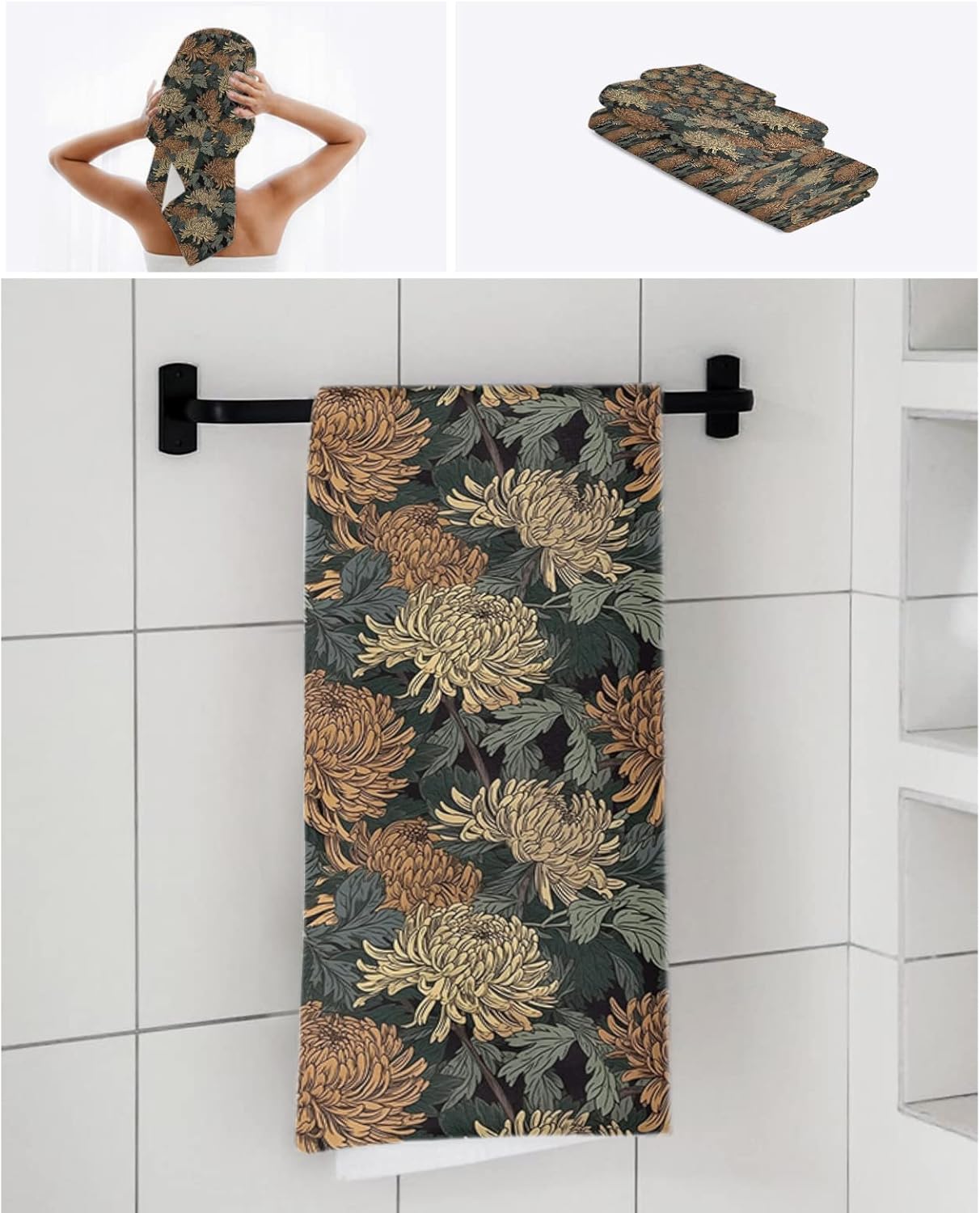 ZOE GARDEN Dahlia Flower Towel Set 3-PC Microfiber 1