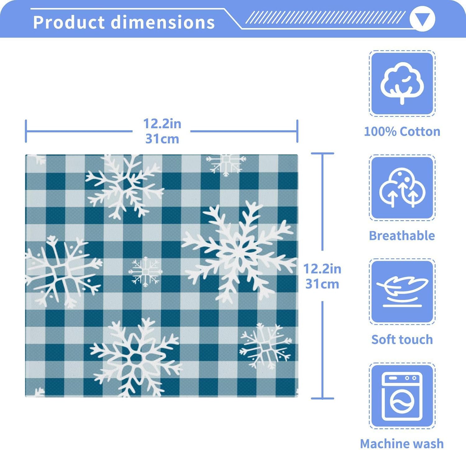 YETTASBIN Blue Snowflake Plaid Washcloths 2 Pack