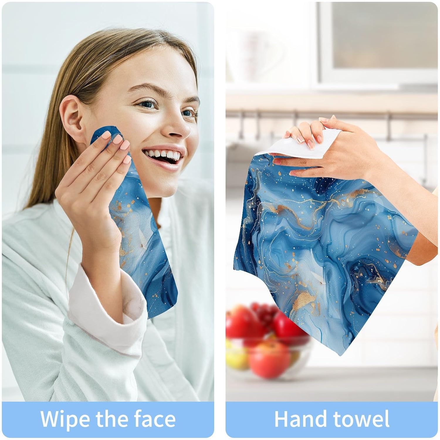 Bliss Blue Gold Marble Washcloths 2