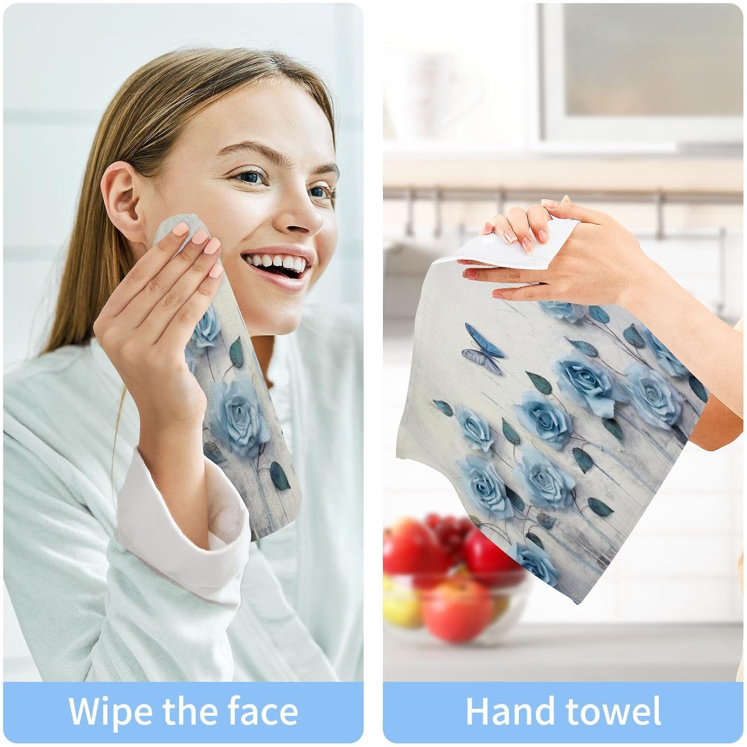 Blue Rose Washcloth Set for Washable Reusable Baby Face Towels