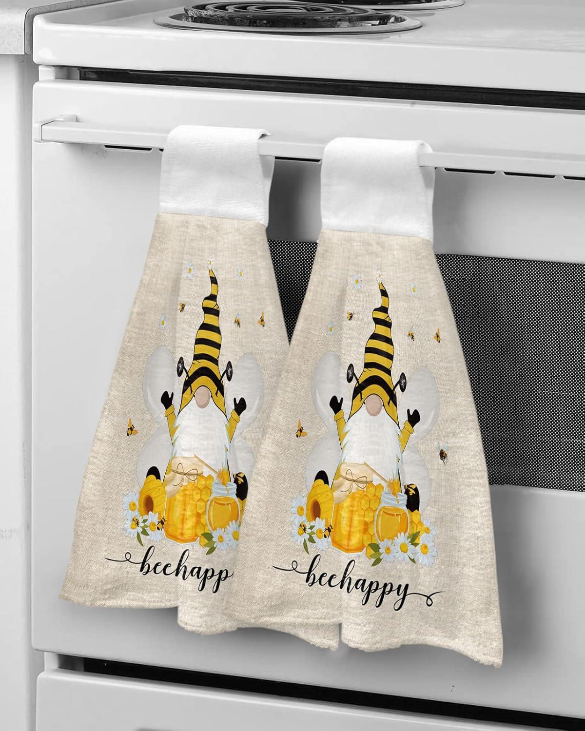 Durable Hanging Loop Towels with Bees Gnomes Design Set of 2