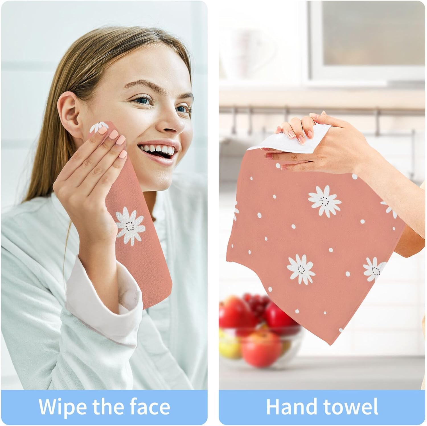 Xigua White Daisy Washcloths Set of 2 12x12 Inch
