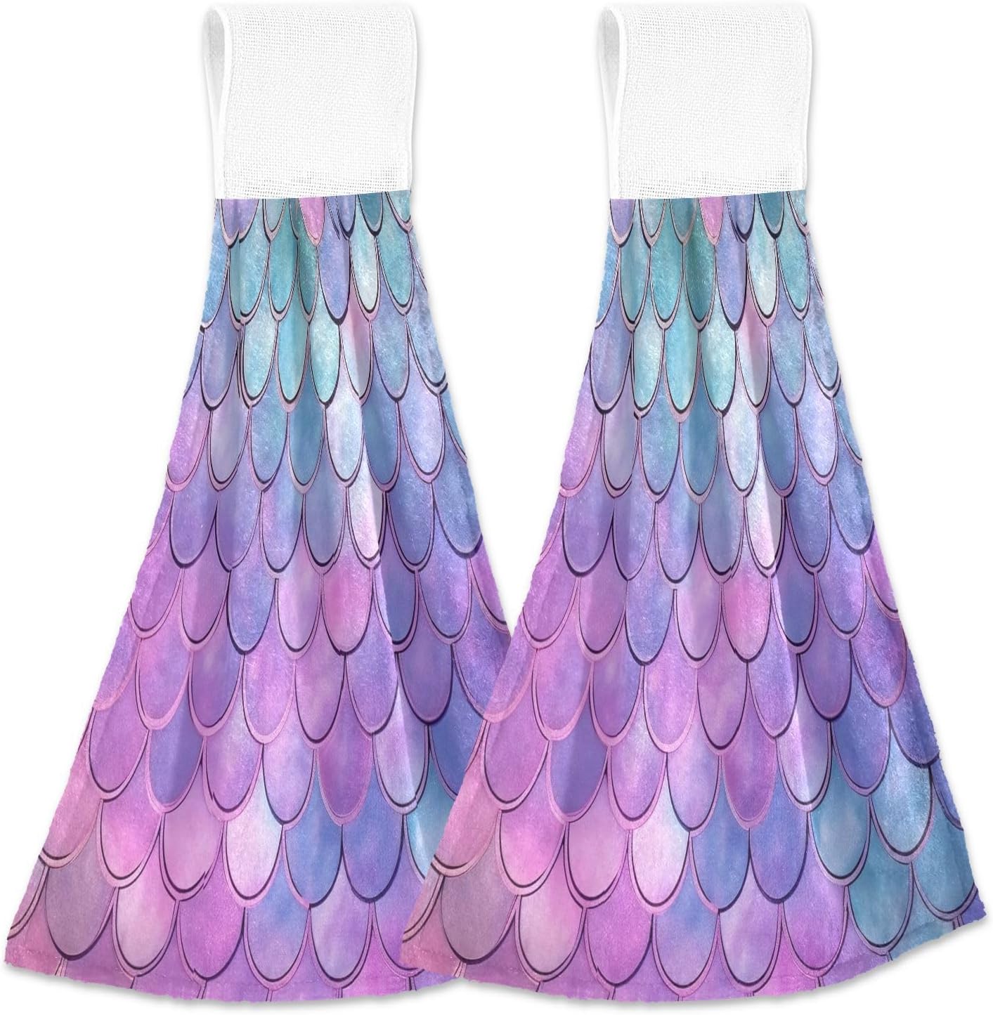 Soft Quick Dry Kids Hand Towel Hook Set of 2 with Mermaid Scales