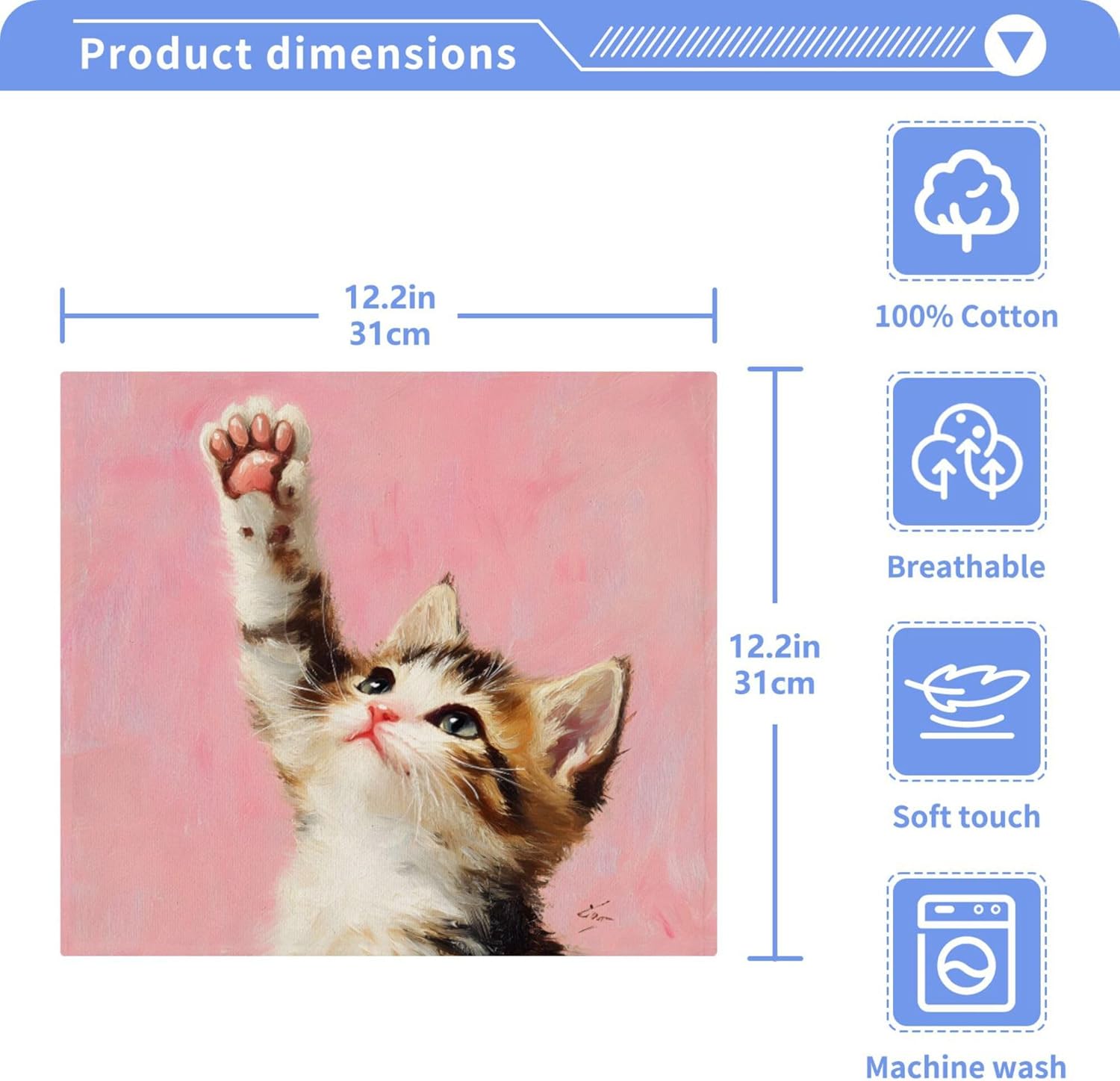 Xigua Kitten Washcloths Set of 2 12x12 Inch 1
