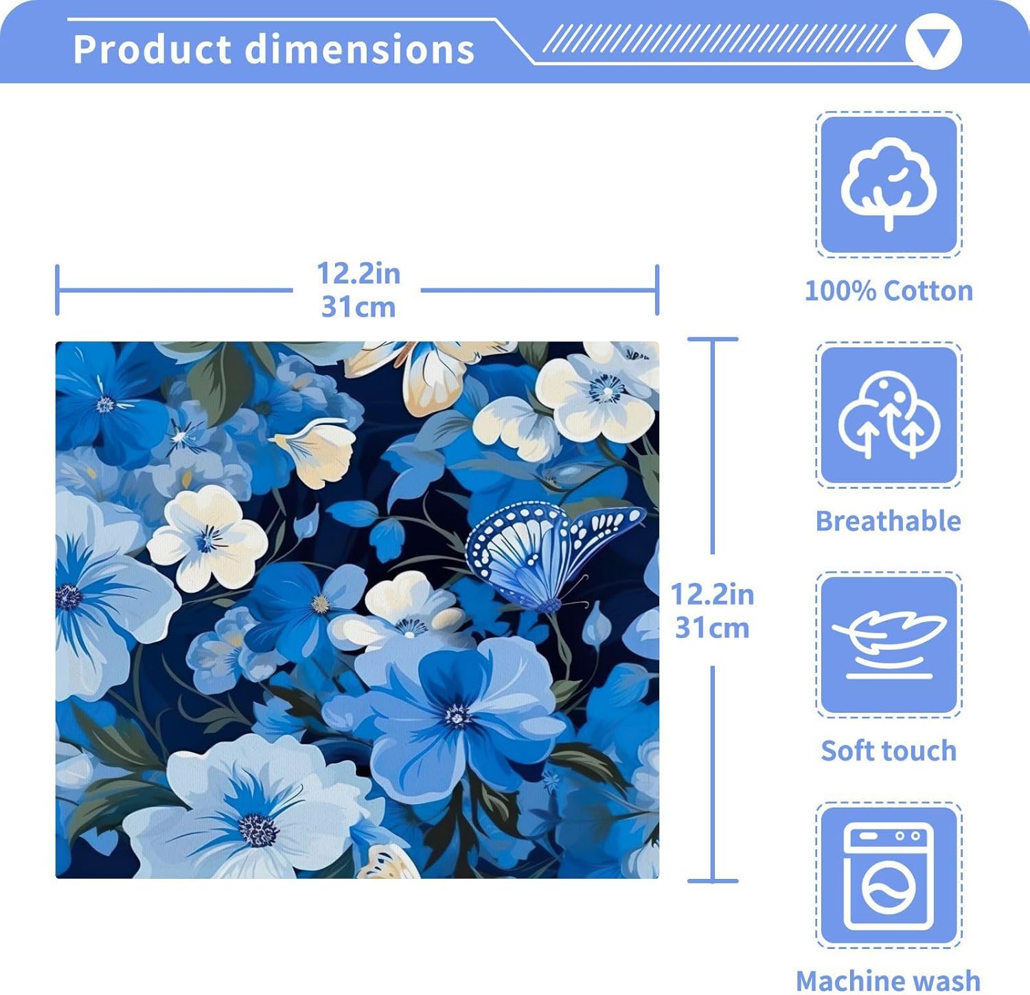 Blue Flower Washcloth Set - Soft Absorbent Reusable Towels for Babies Travelers