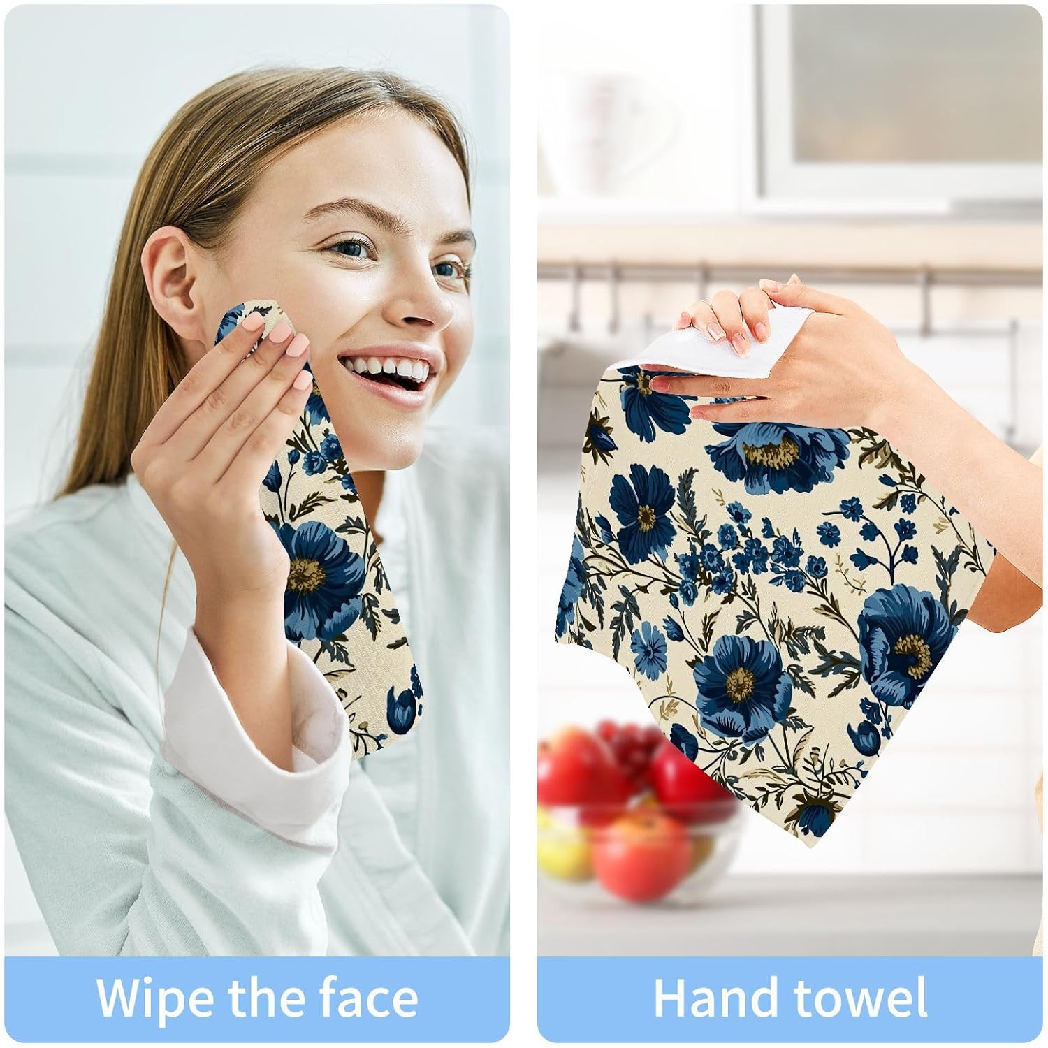 YETTASBIN Blue Flower Washcloths 2 Pack 1