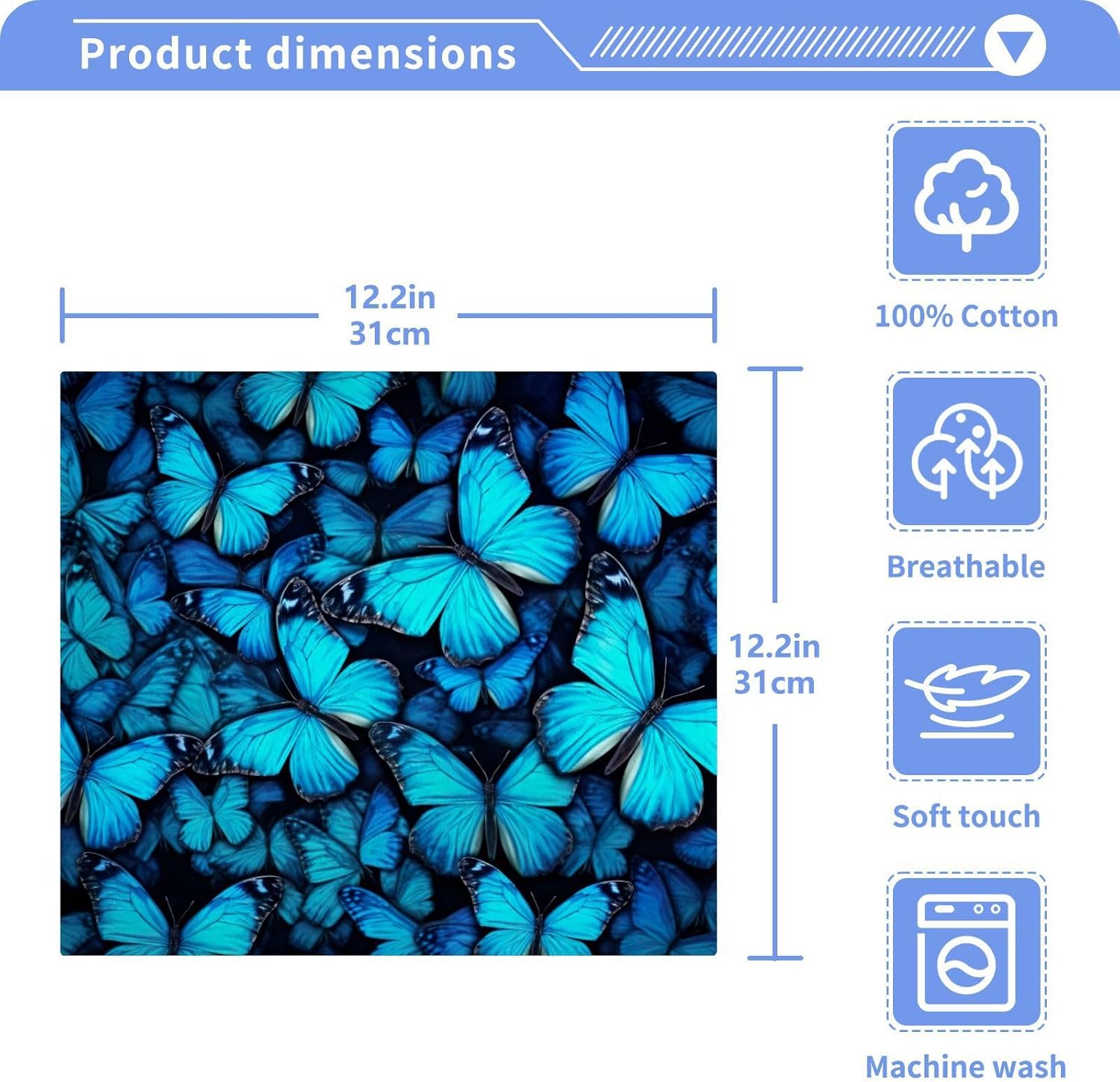 Blue Butterfly Washcloth Set Soft and Reusable