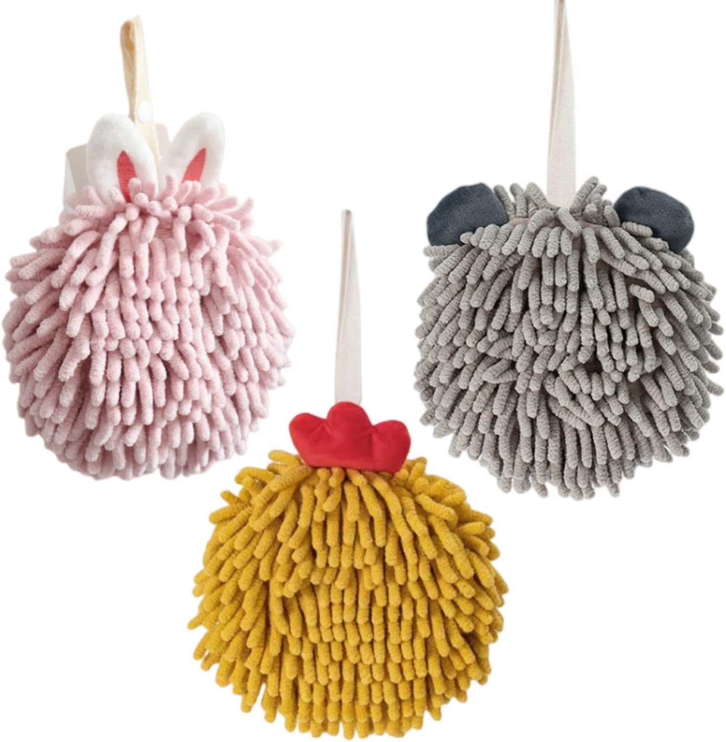 Cute Fuzzy Chenille Hand Towels with Hanging Loops Perfect for Kitchen Bathroom