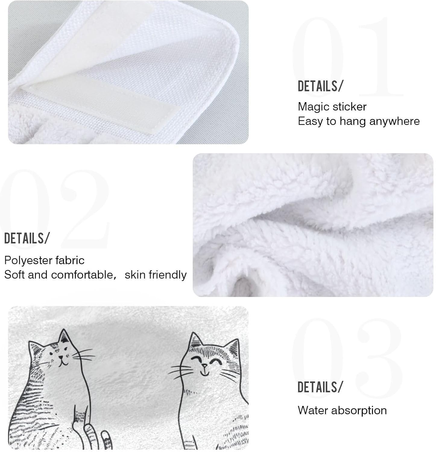 KLL Funny Singapuracats White Towels with Hook Loop Set