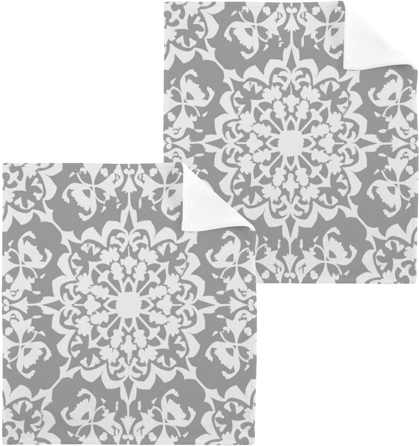 Kigai Grey Ornament Washcloths - Soft Absorbent 12x12-inch Premium Face Hand Towels