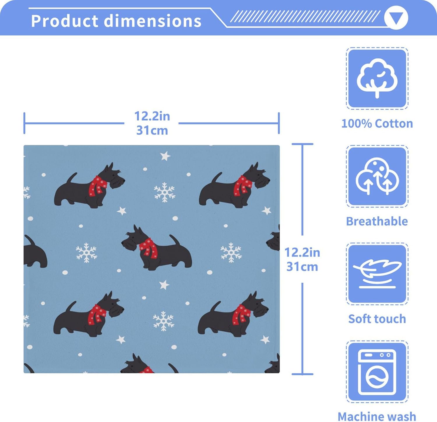 Xigua Christmas Scottish Terrier Washcloth Set for Pets Humans