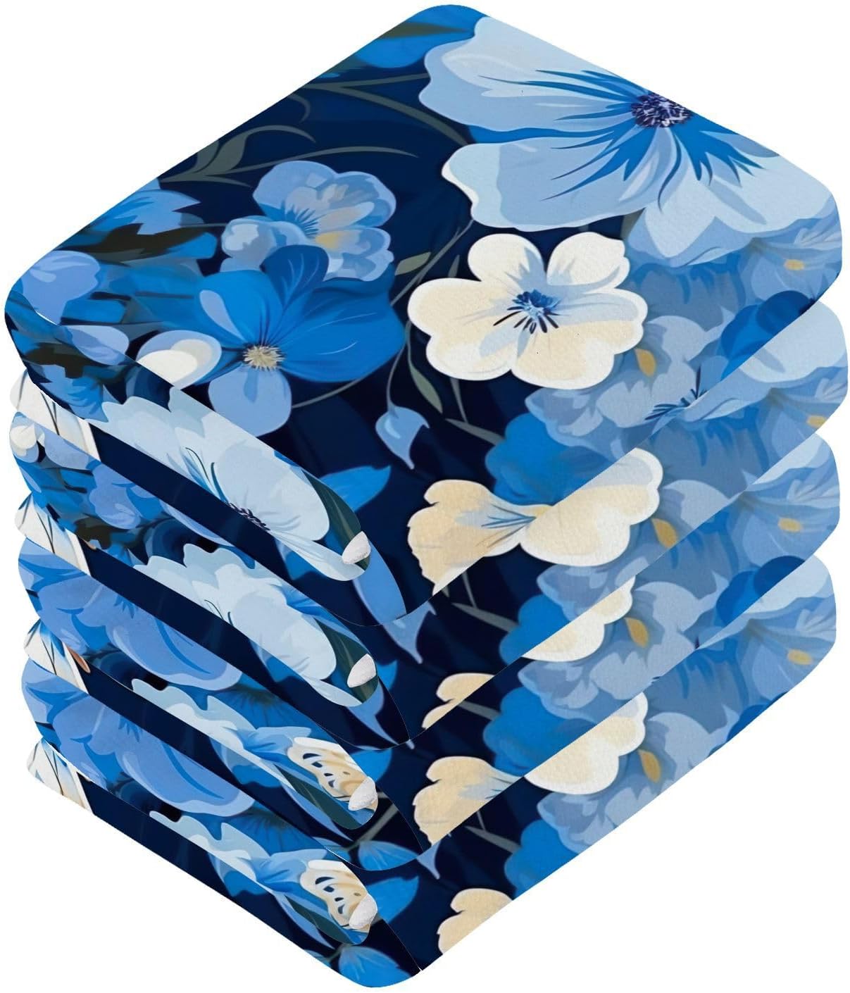 Blue Flower Washcloth Set - Soft Absorbent Reusable Towels for Babies Travelers