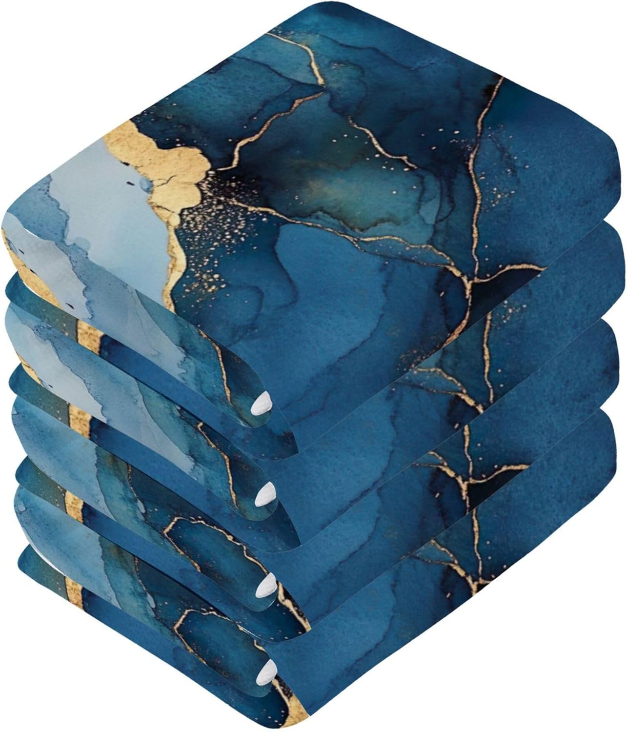 Xigua Blue and Gold Marble Washcloths Set of 2