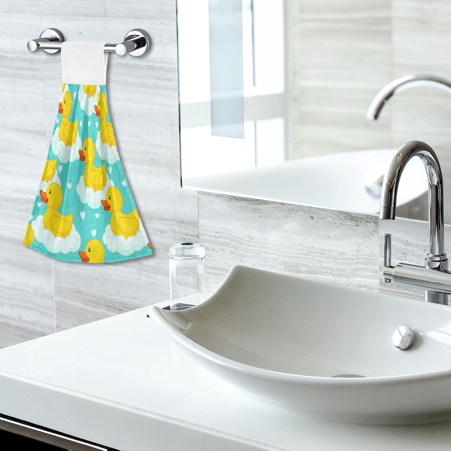 Cute Yellow Ducks Hand Towel Set of 2 with Hanging Loop