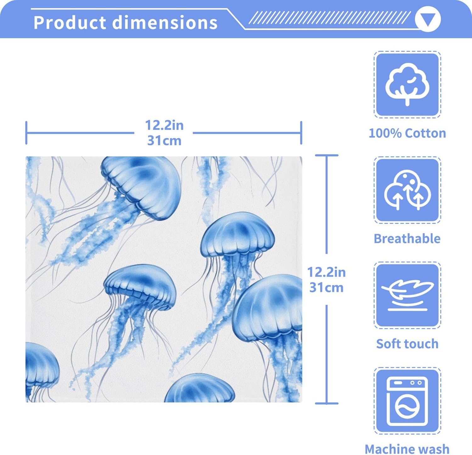 Xigua Watercolor Blue Jellyfish Washcloth Set
