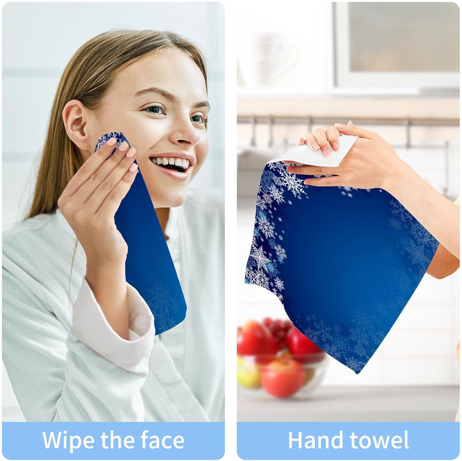 Christmas Blue Snowflake Washcloths 2 Pack