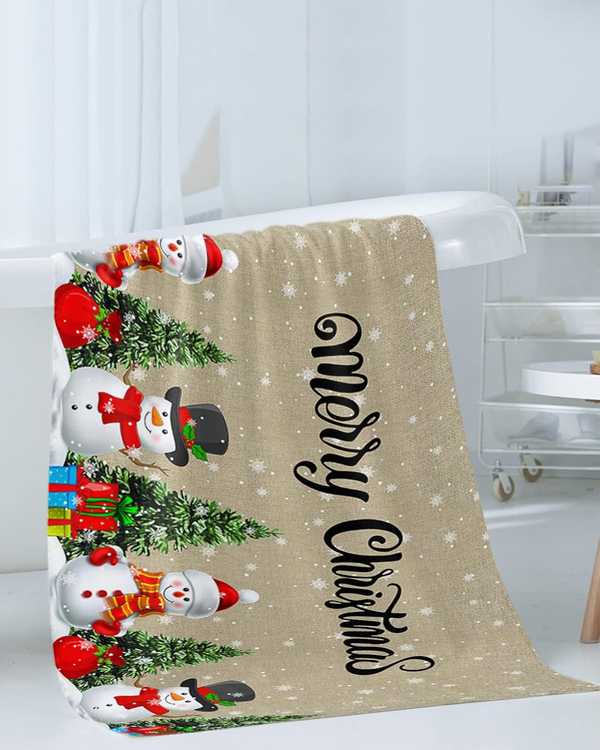 Bath Towels Set of 3 Christmas Cute Snowman Tree Design