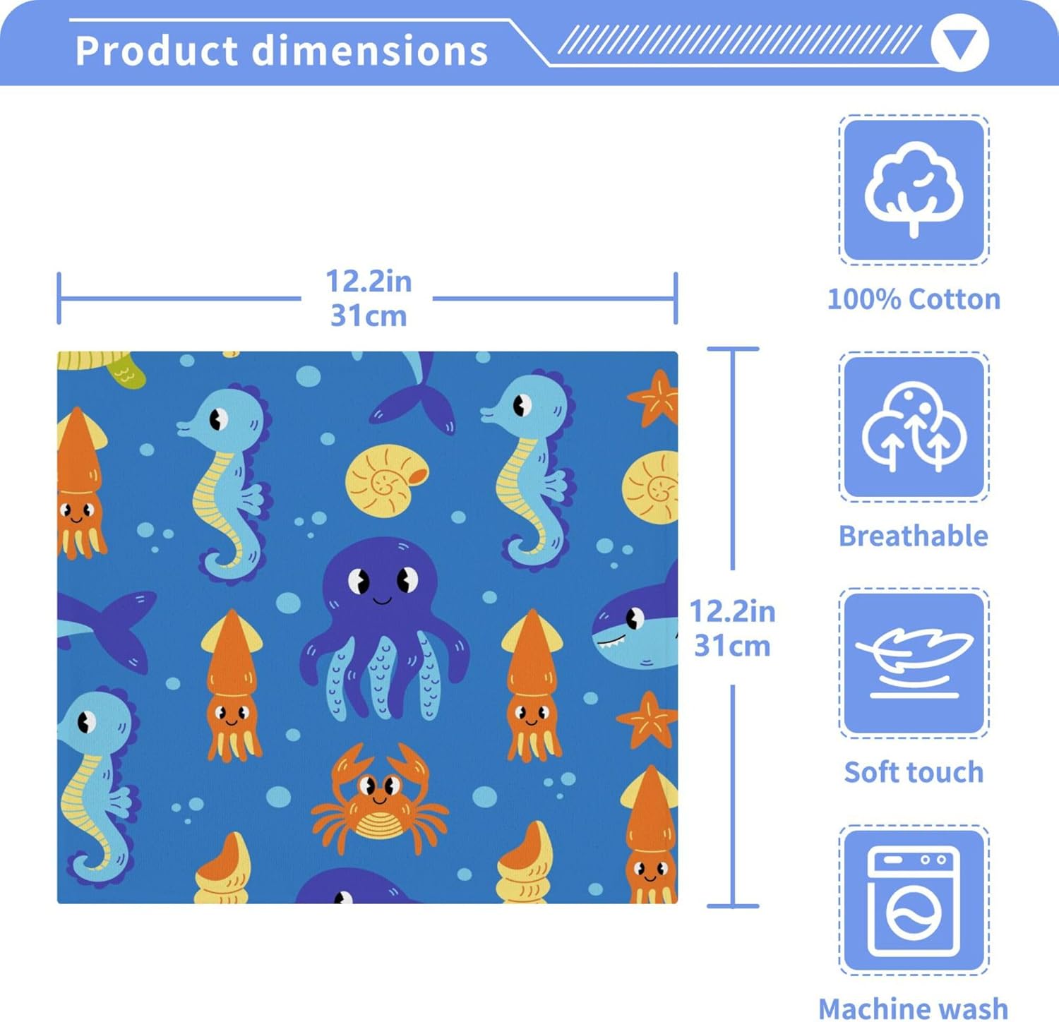 Xigua Underwater Sea Animals Washcloths Set of 2