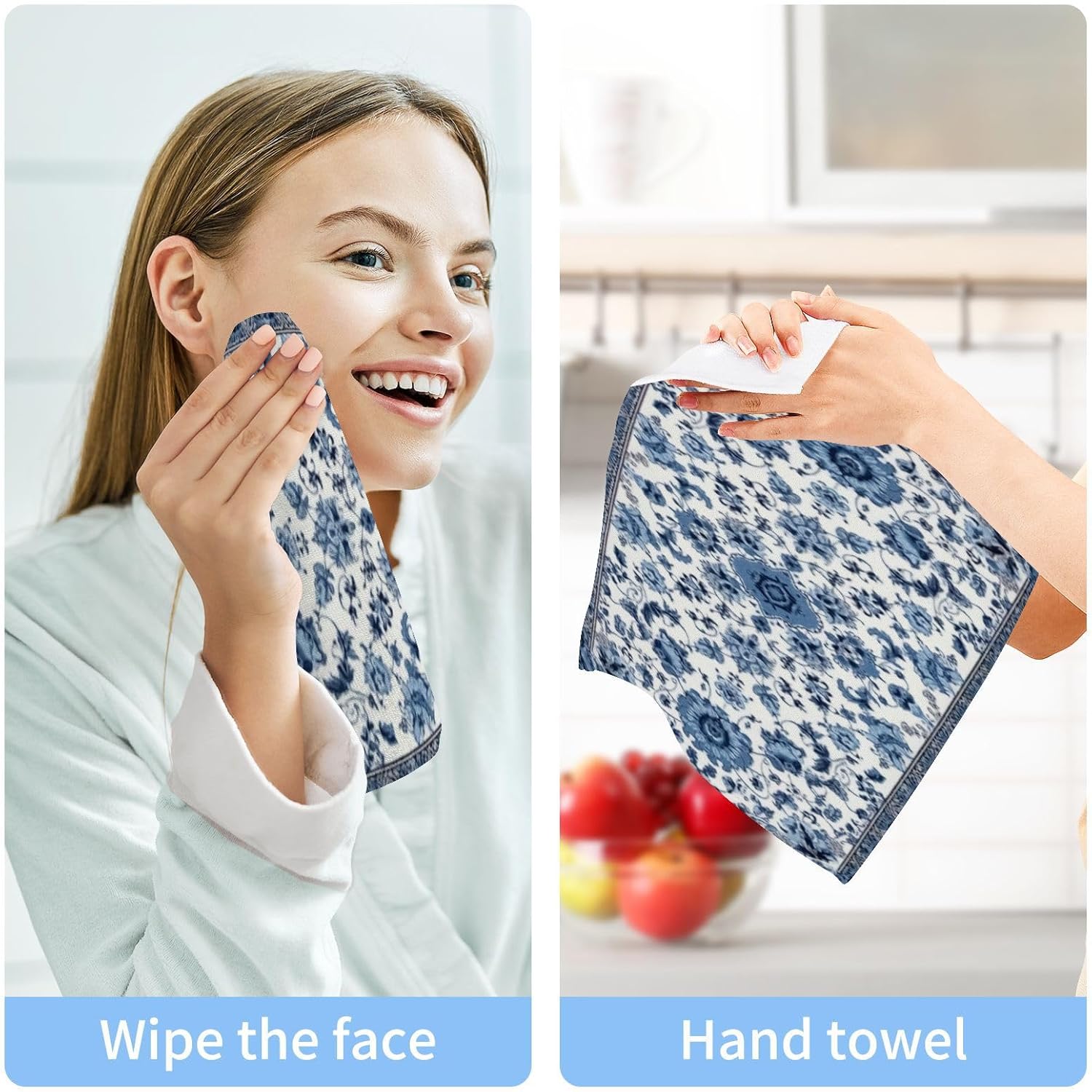 YETTASBIN Blue Texture Washcloths 2 Pack