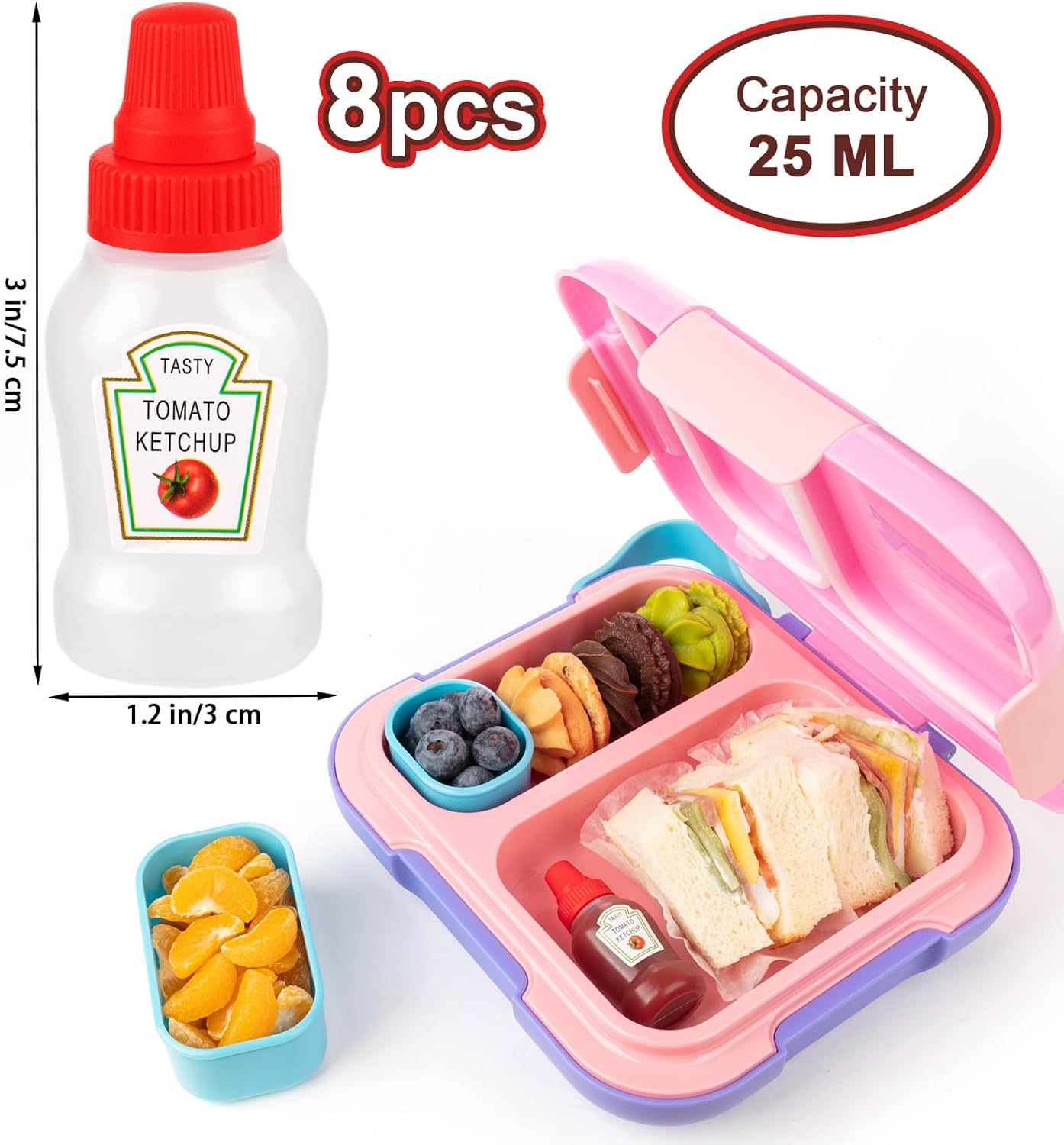 8x Mini Ketchup Bottle Set Compact Leak-Proof Perfect for Lunch