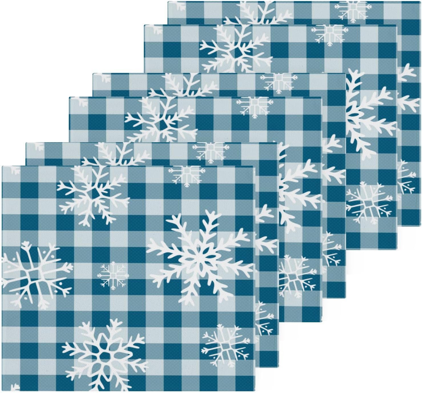 YETTASBIN Blue Snowflake Plaid Washcloths 2 Pack