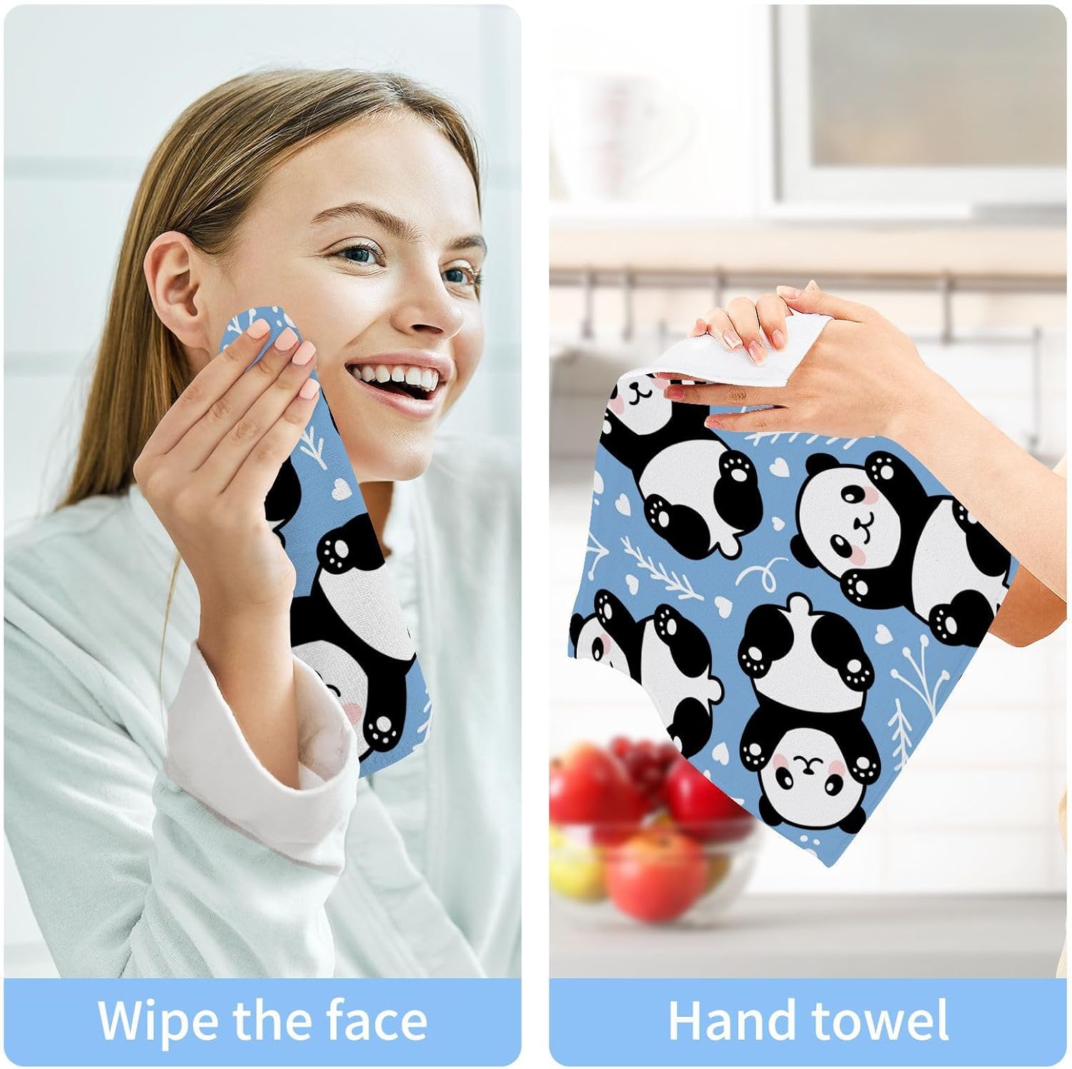 YETTASBIN Cute Panda Washcloth 2 Pack - Soft Reusable 12x12 inch