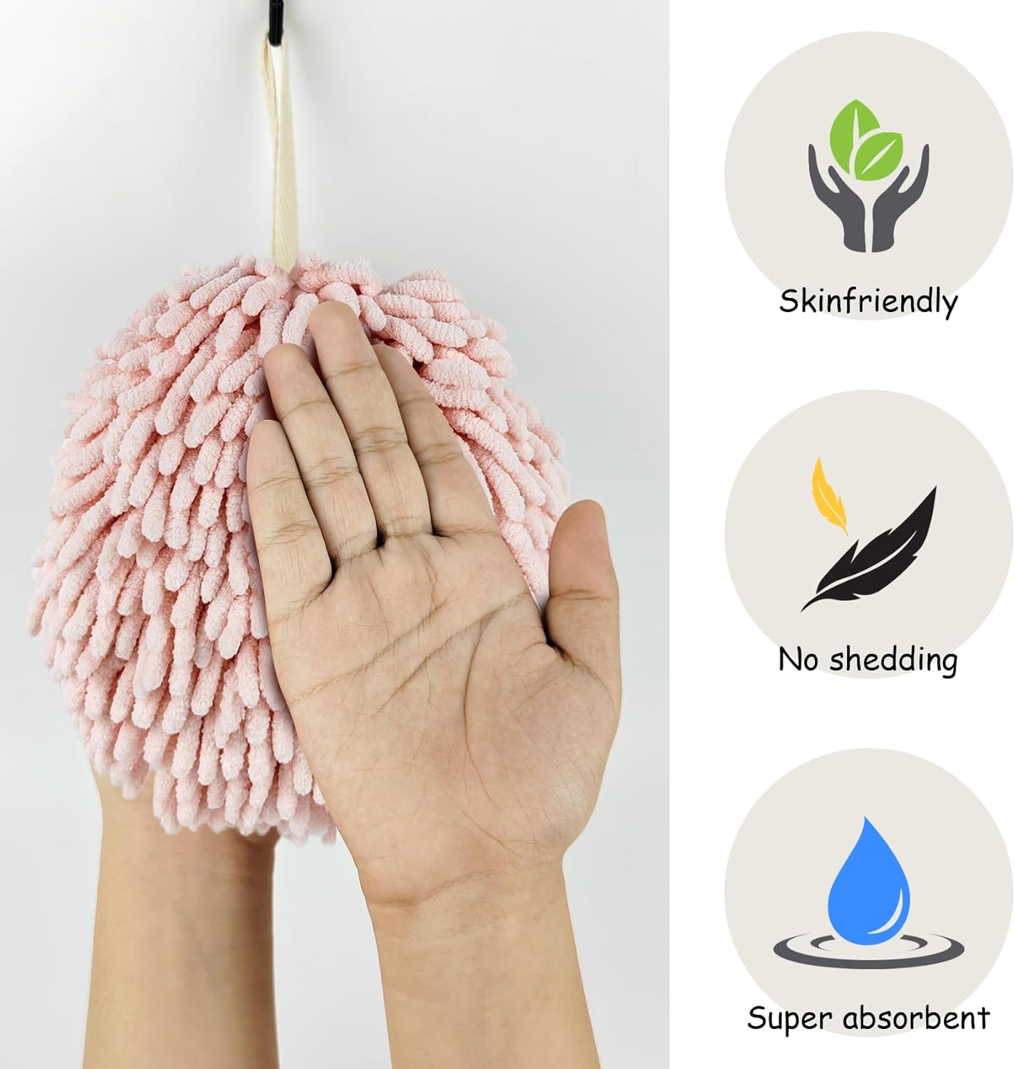 Chenille Fuzzy Ball Hand Towels for the Bathroom - Quick Dry Absorbent