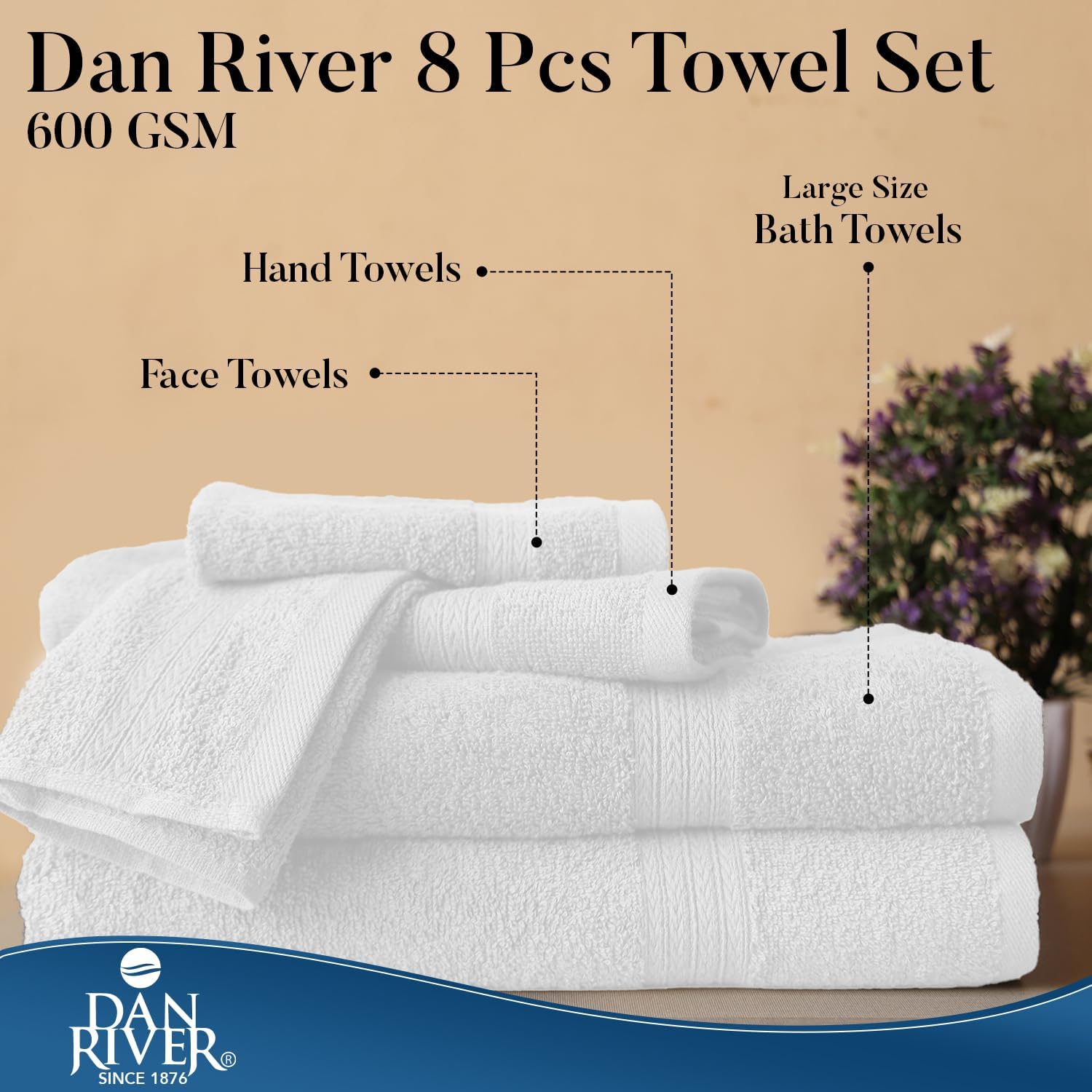Elegant 8-Piece Cotton Towel Set Soft Absorbent Machine Washable