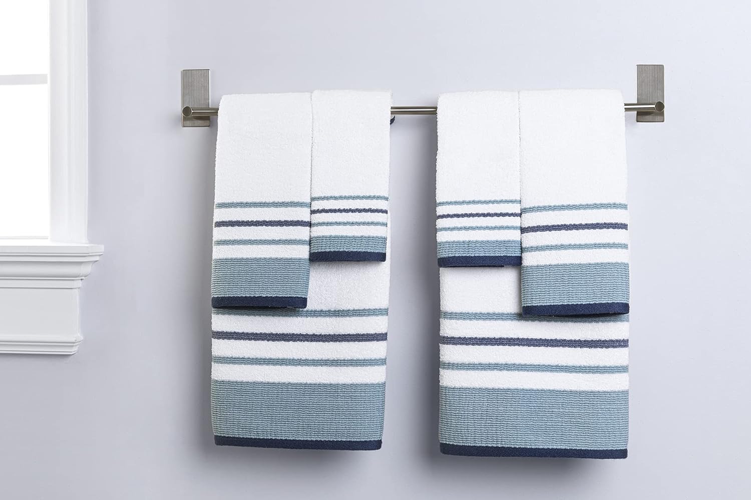 Elegant Waves Blue Stripe 6 Piece bath towel set