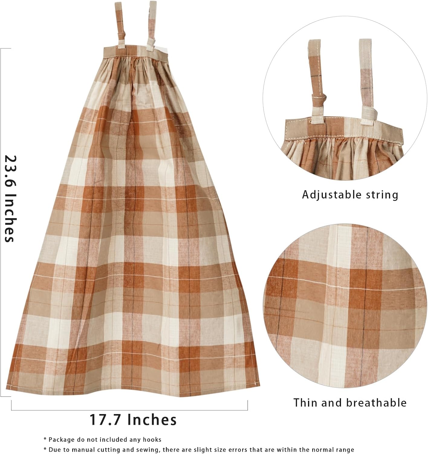 Adjustable String Design Hanging Hand Towels Set of 2 Apricot Plaid