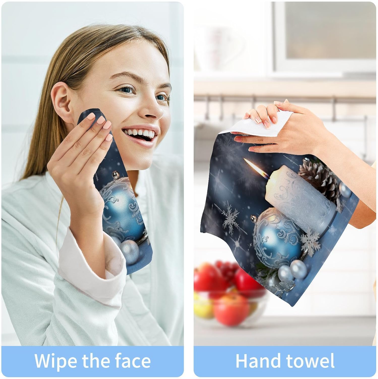 Christmas Candle Washcloths 2 Pack Soft Reusable Face Towels