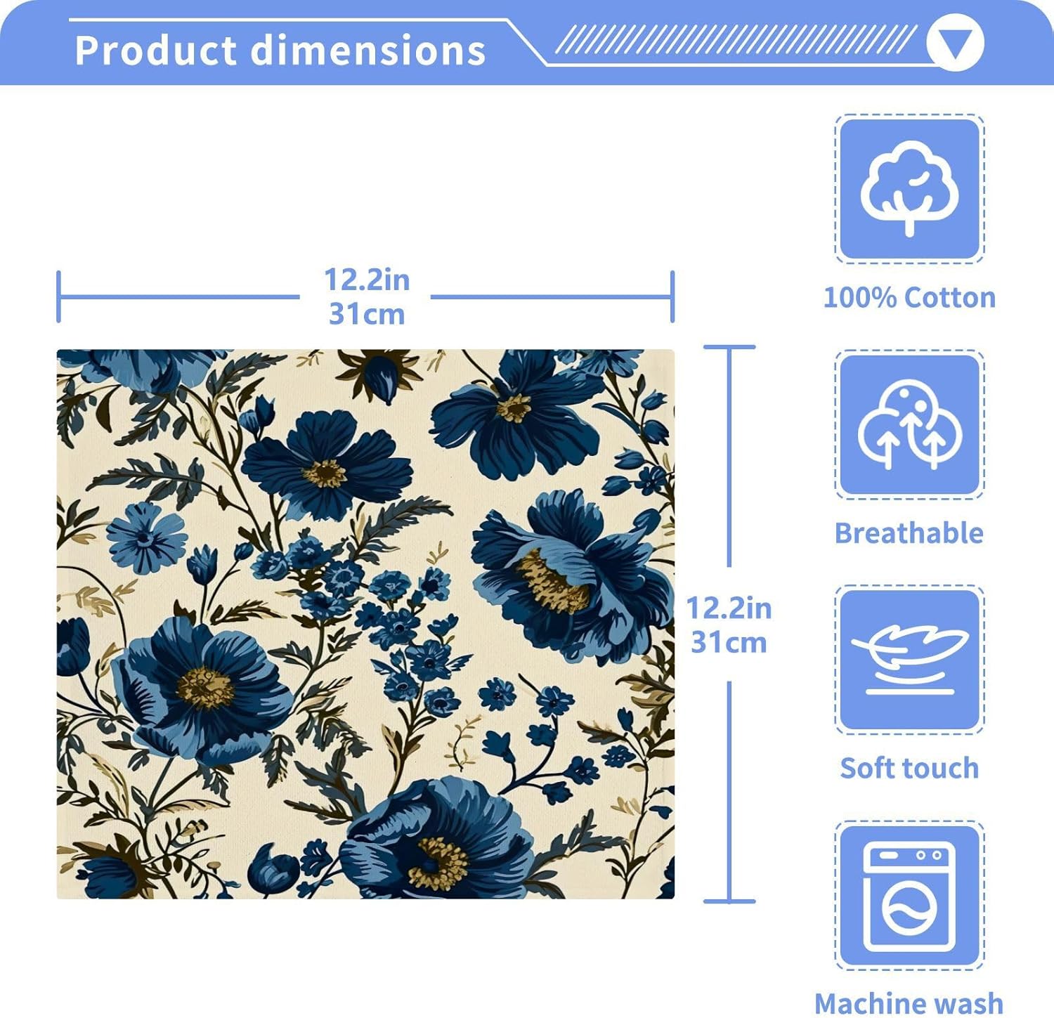 YETTASBIN Blue Flower Washcloths 2 Pack 1