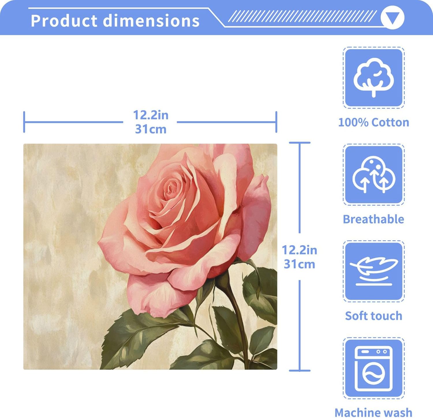 Xigua Rose Washcloth Set with Green Leaves 12x12-inch 2-12 Piece Set