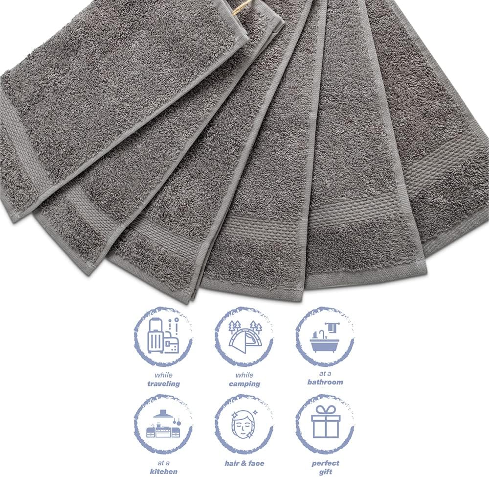 Hencely Premium 6-Pack 12x12 Washcloths