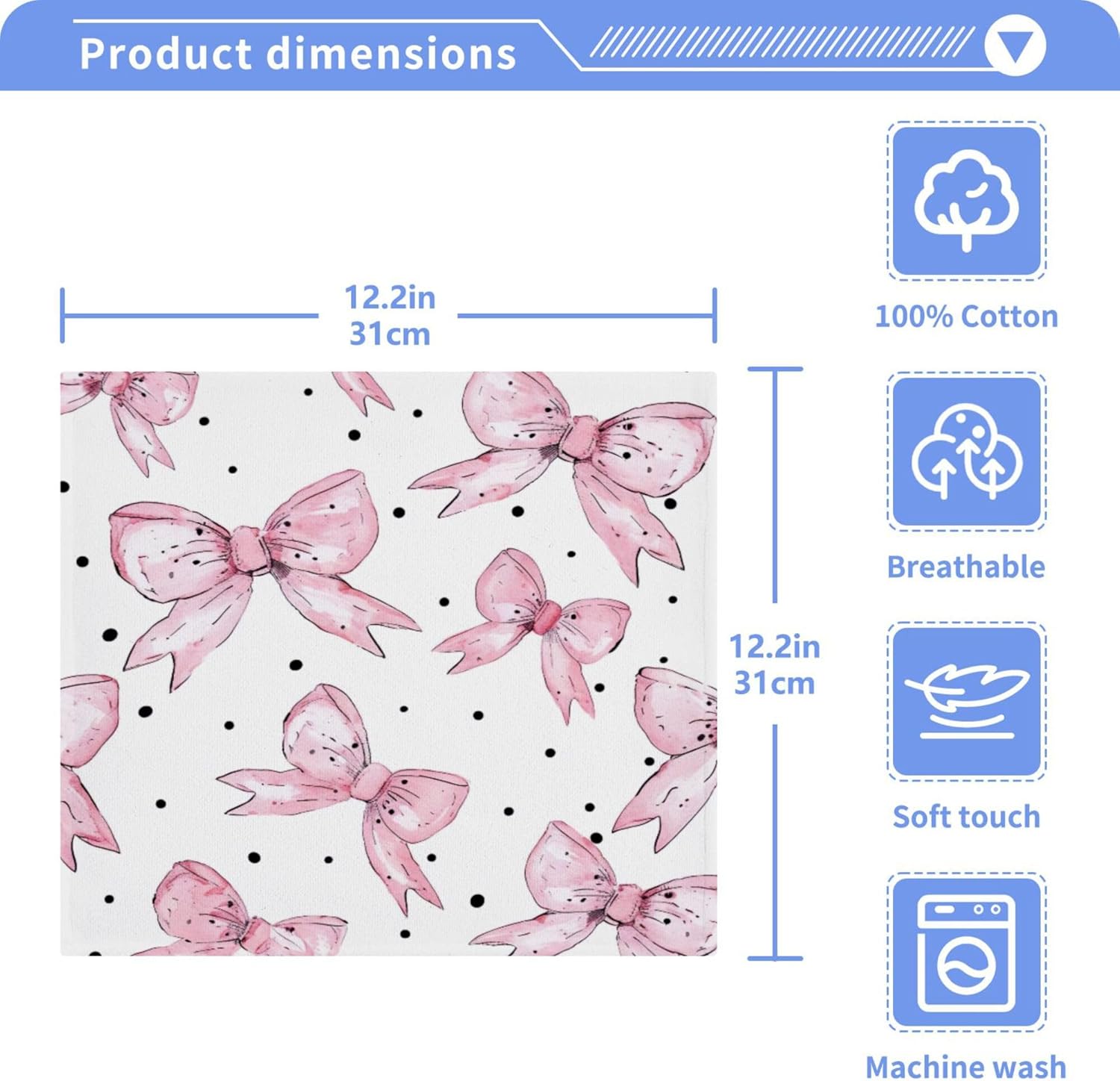 Xigua Bows Washcloths Set of 2 12x12 Inch