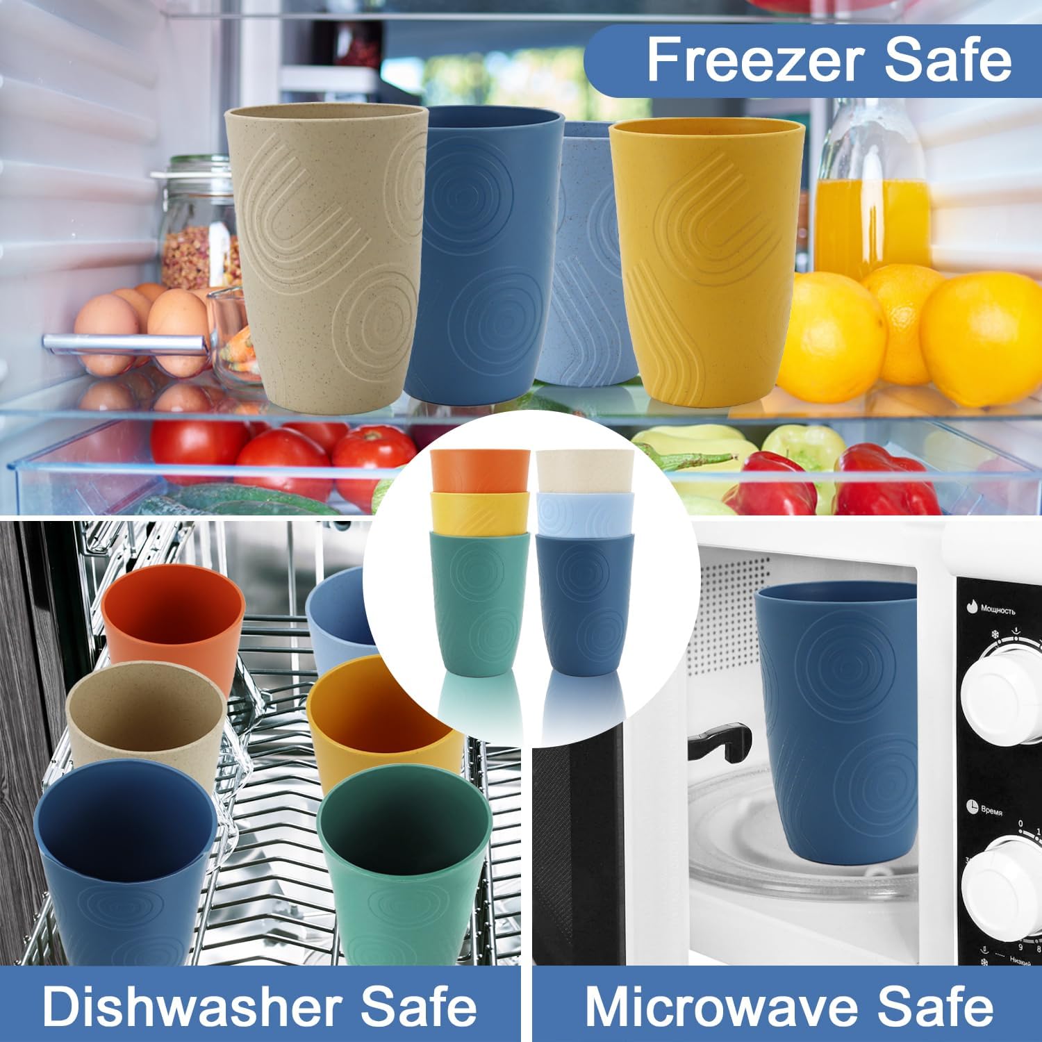 6-Piece Wheat Straw Cups - Reusable Glassware for Kitchen