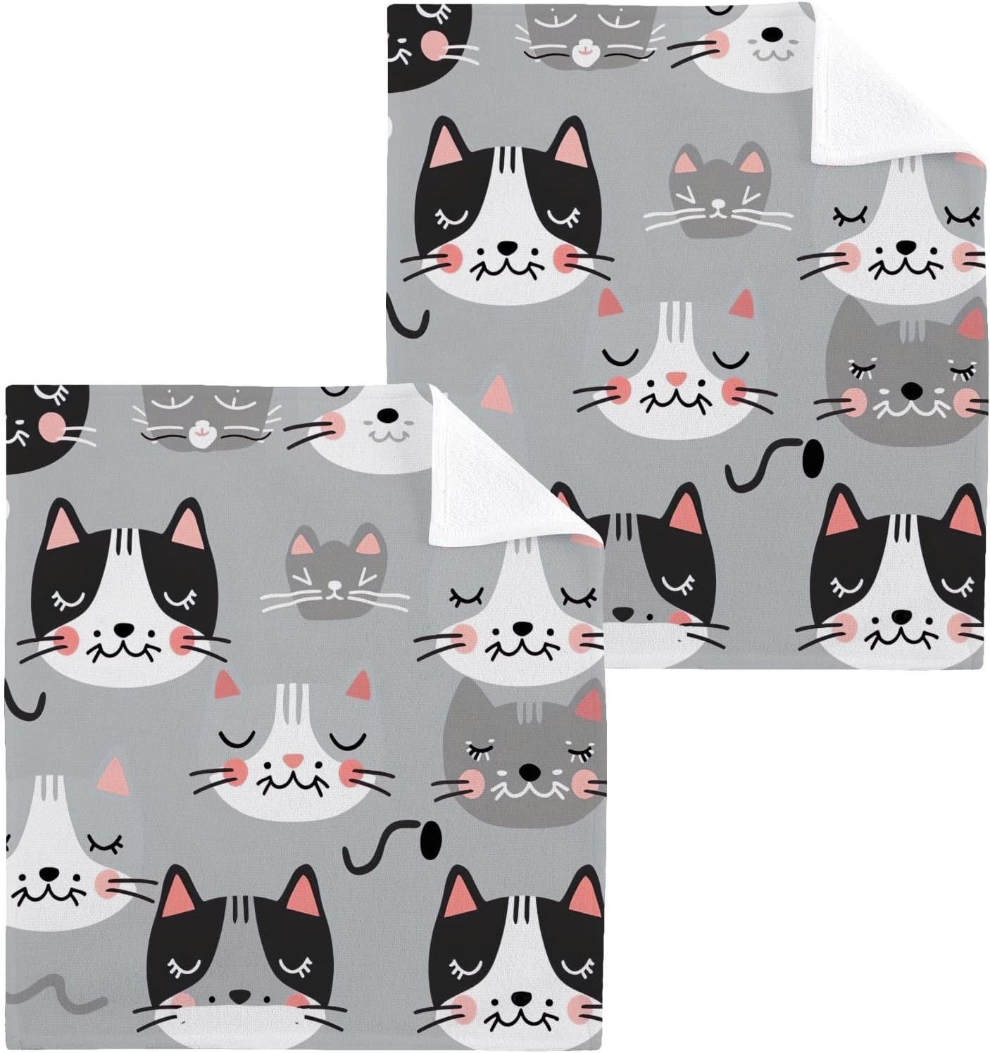 Cute Cat Washcloth Set for Babies Adults Reusable Soft Cotton Face Towels