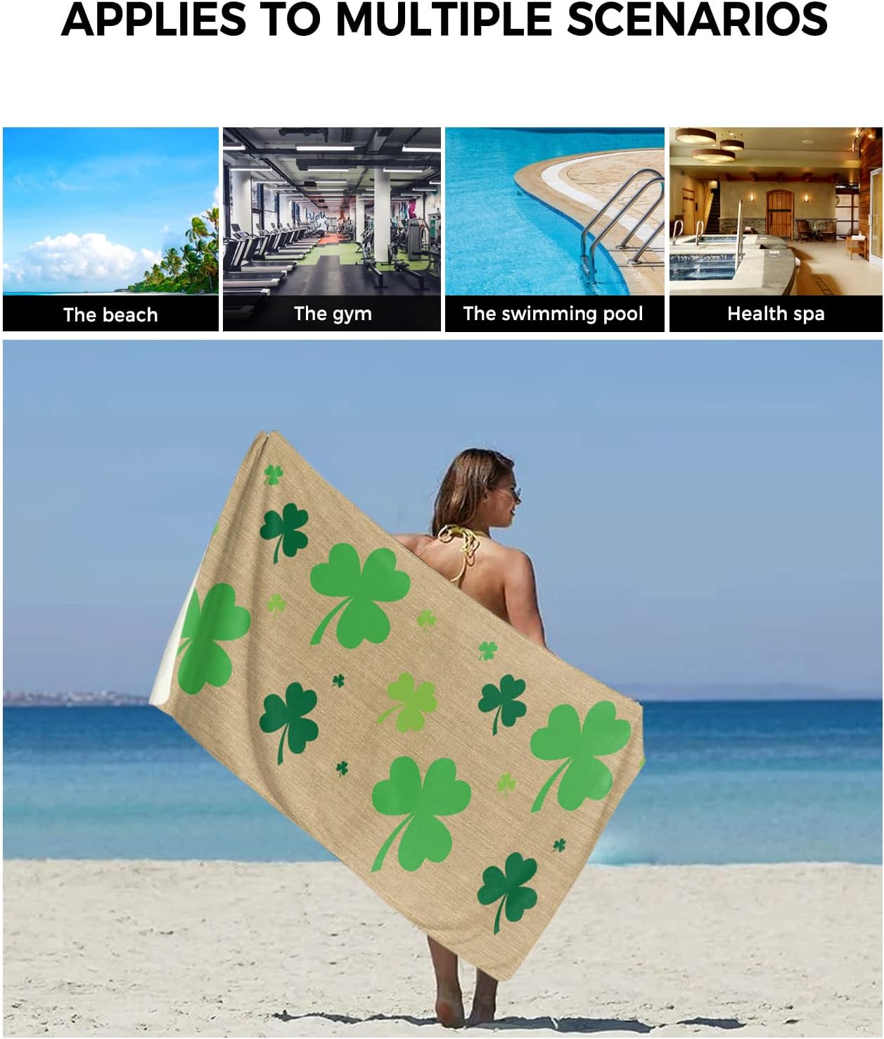 St Patricks Day 3-in-1 Bath Towels Set Linen Green Soft Absorbent for Bathroom Hotel Travel