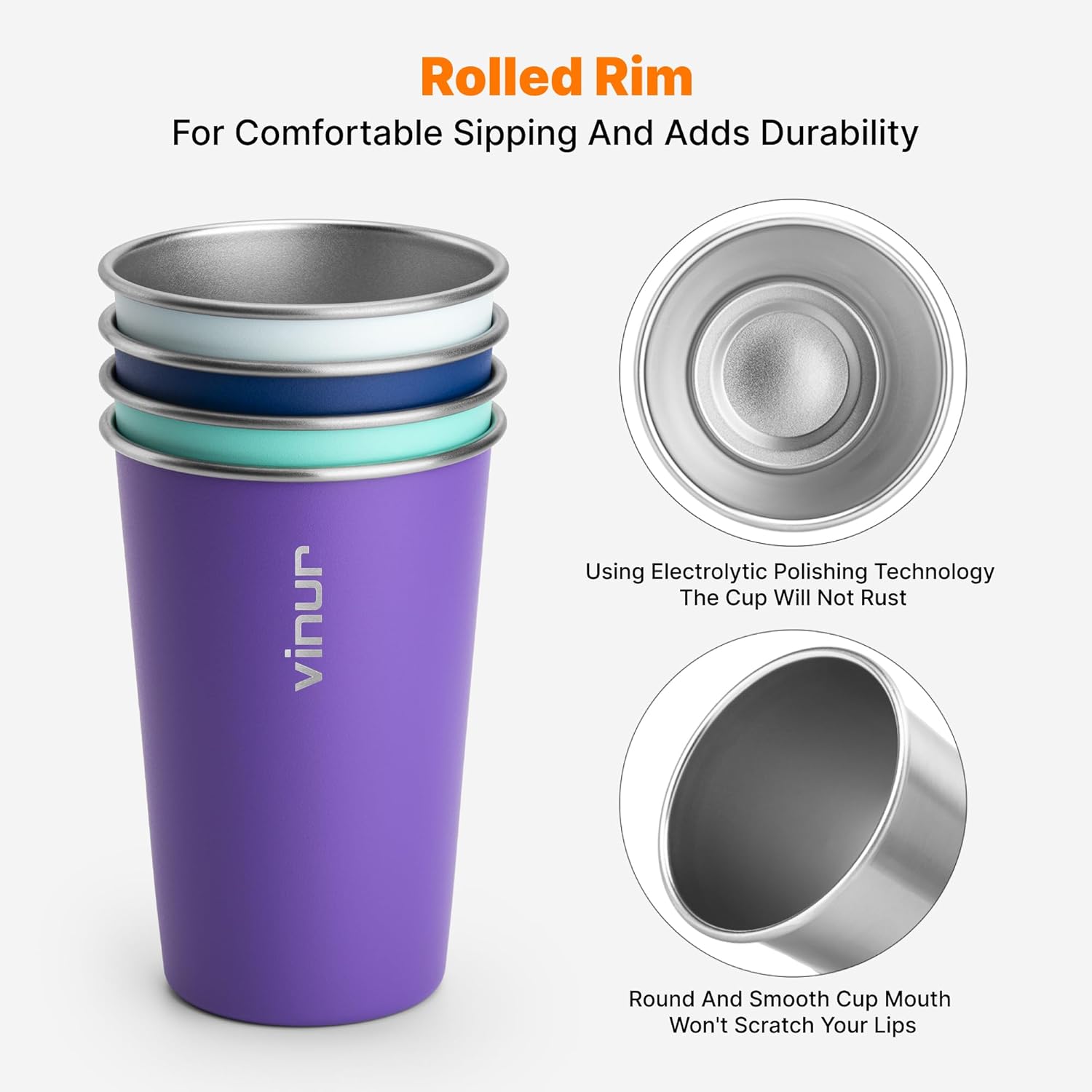 Stainless Steel Pint Glasses 4-Pack 16 Oz Child-Friendly Durable Eco-Friendly