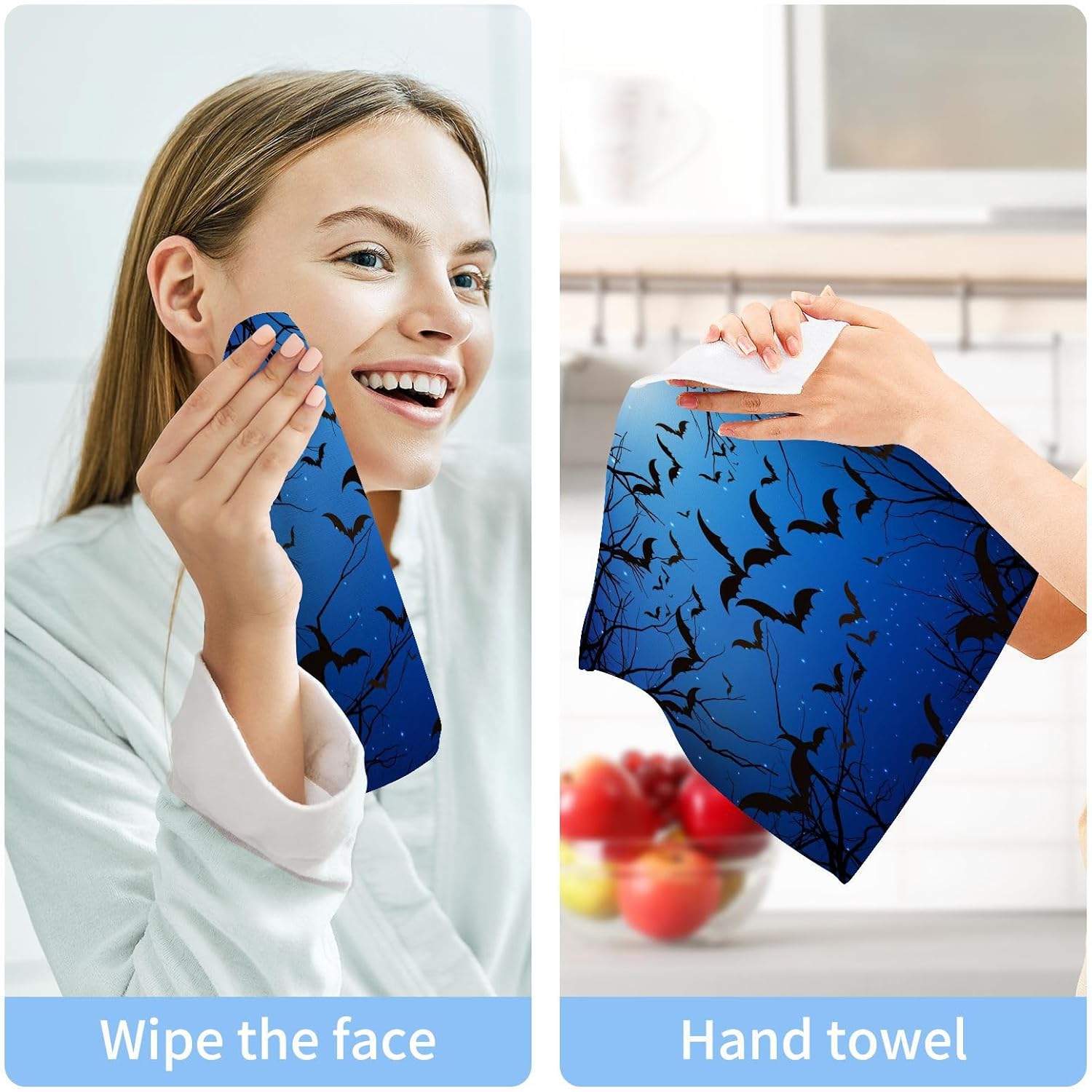 Halloween Bat Washcloth Set for Adults Soft Absorbent Reusable Washcloths